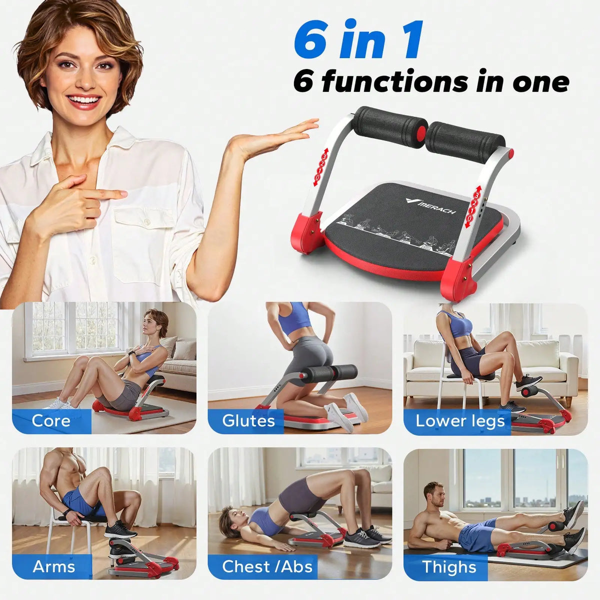 Adjustable Ab Crunch Machine With Automatic Rebound For Home Gym