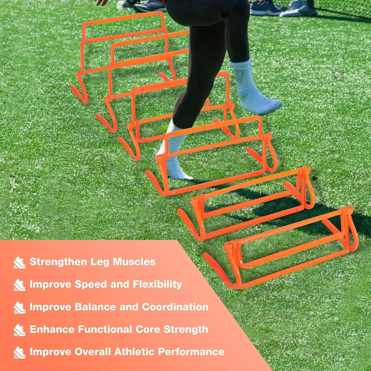 Adjustable Agility Hurdles, 4-Height Speed Training Equipment, 6-Piece Portable Set with Carry Bag for Athletes, Kids, Soccer, Basketball