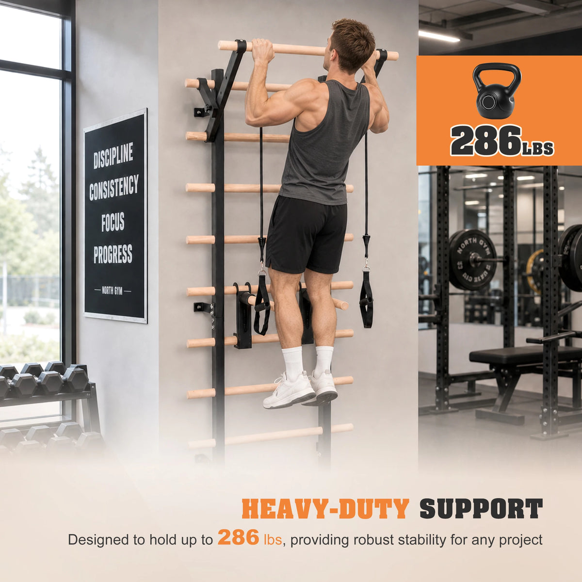 Wall Mounted Steel Gymnastics Bars With Pull Up Station