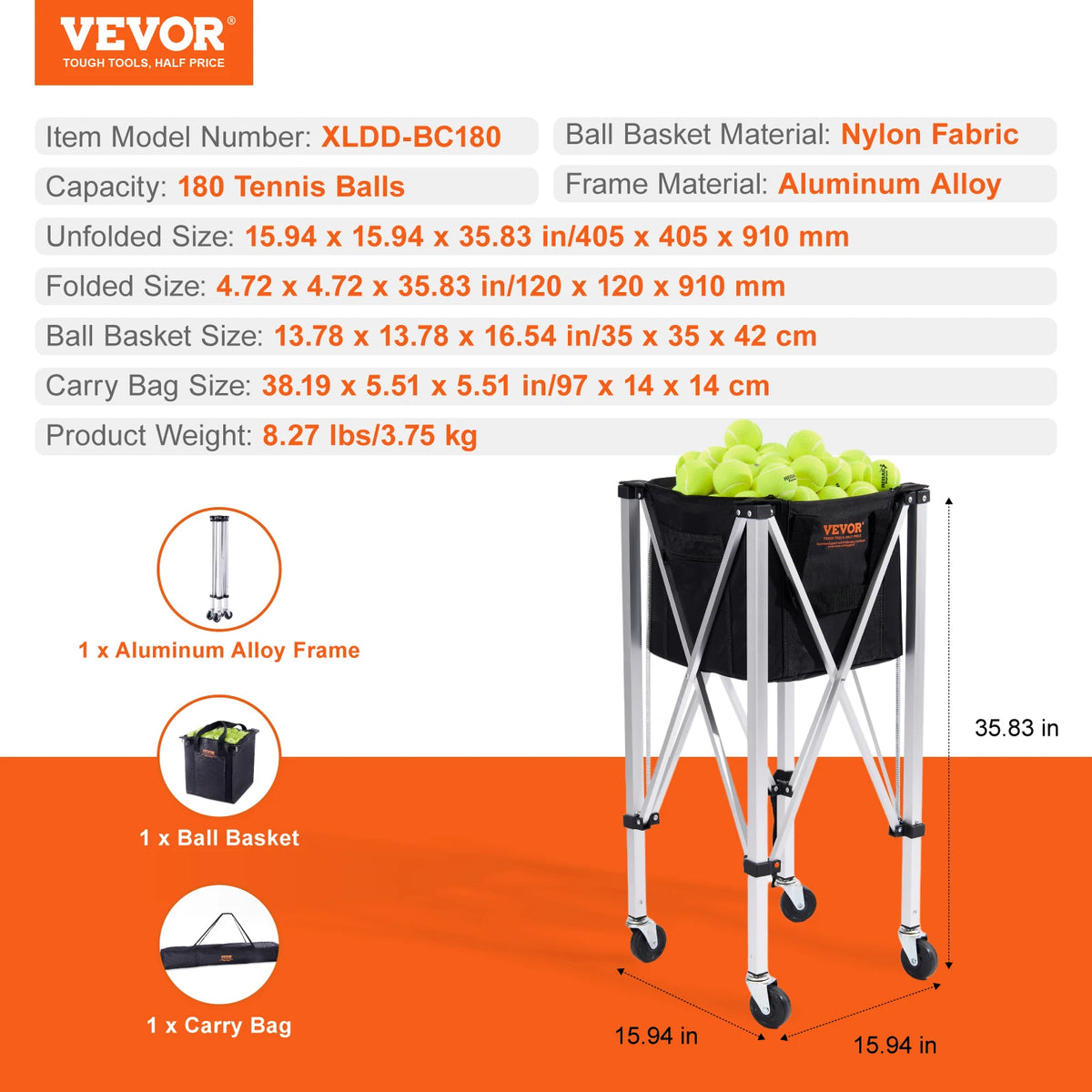 SucceBuy Foldable Tennis Ball Cart With Wheels For Sports Practice