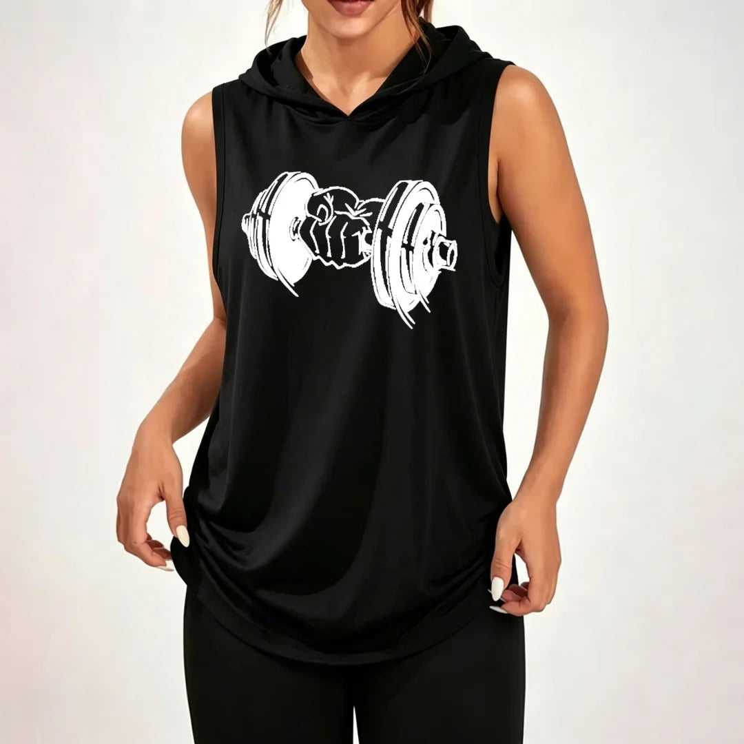 Conquer Excuses Unisex Sleeveless Hoodie With Barbell Graphic
