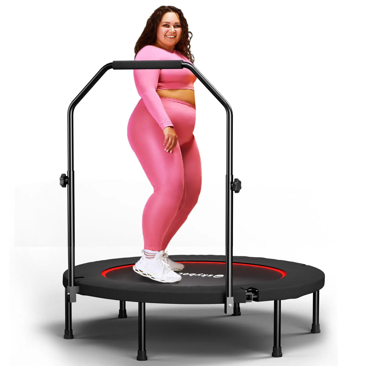 Foldable Adult Mini Trampoline With Adjustable Handle For Fitness