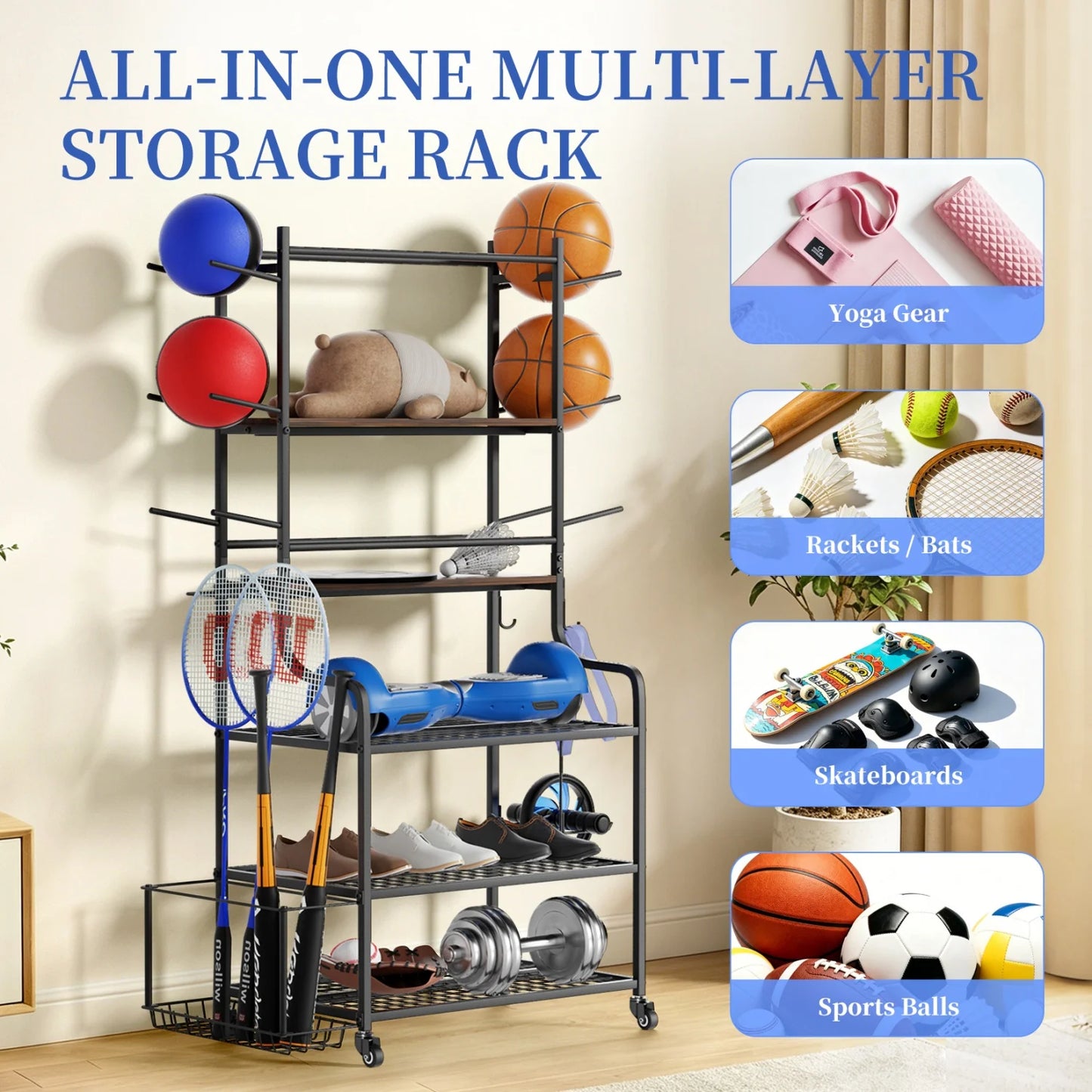 Yoga Mat Storage Rack On Wheels Home Gym Organizer
