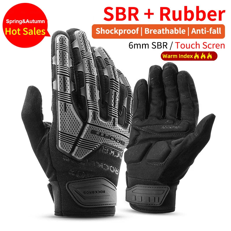 Rockbros Gel Padded Full Finger Cycling Gloves For Motorcycle Riding