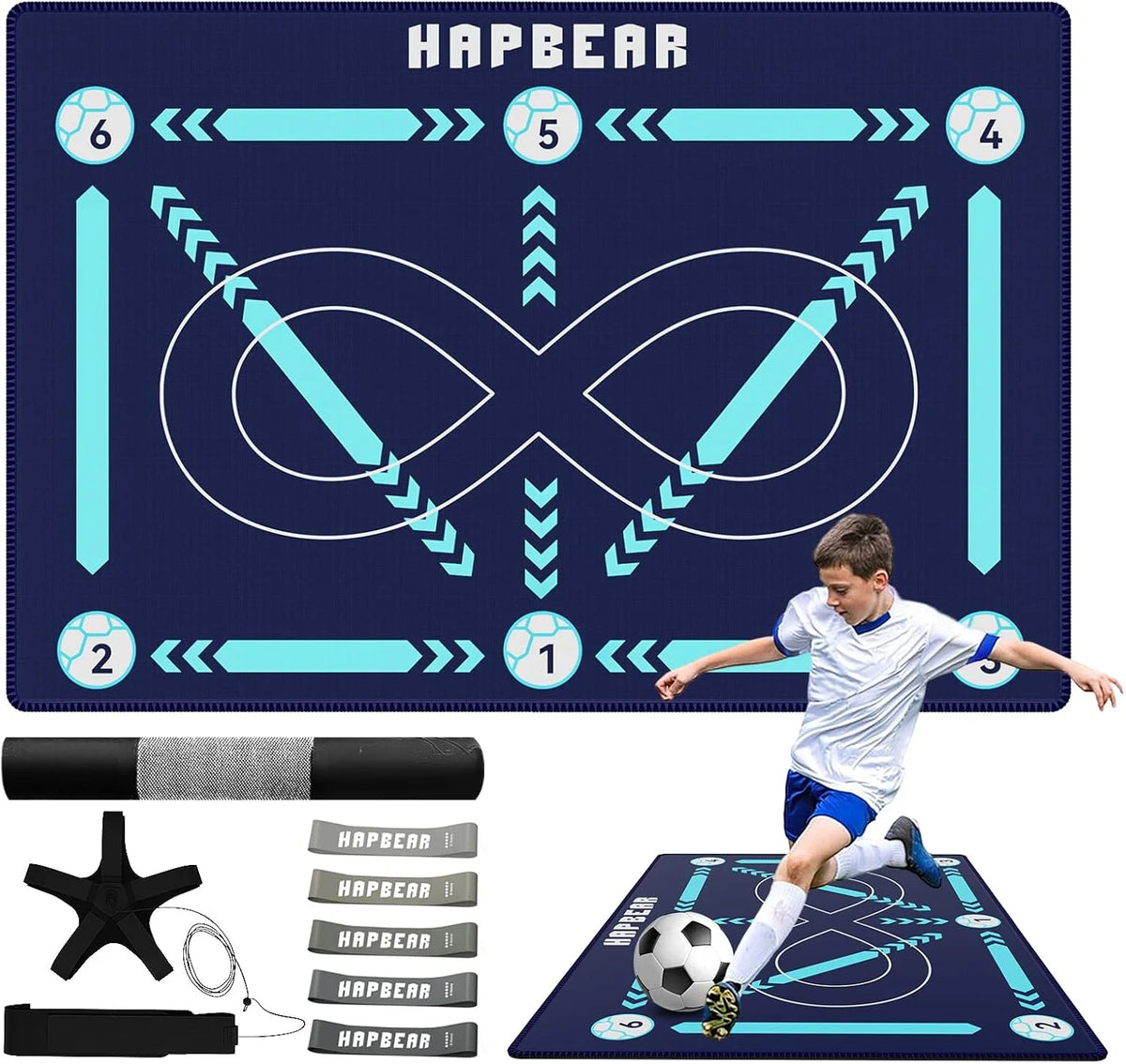 HAPBEAR Soccer Training Mat - 0.2" Thickened Professional Footwork & Ball Mastery Equipment - Anti-Slip Silent Football Practice Mat for Home & Gym - All Ages Speed Agility Trainer