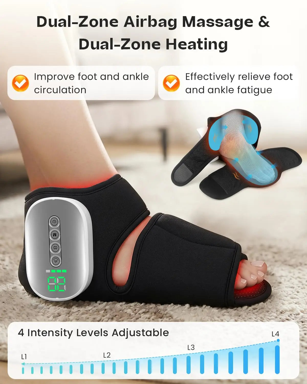 Ankle Foot Massager With Heat And Air Compression Cordless Therapy