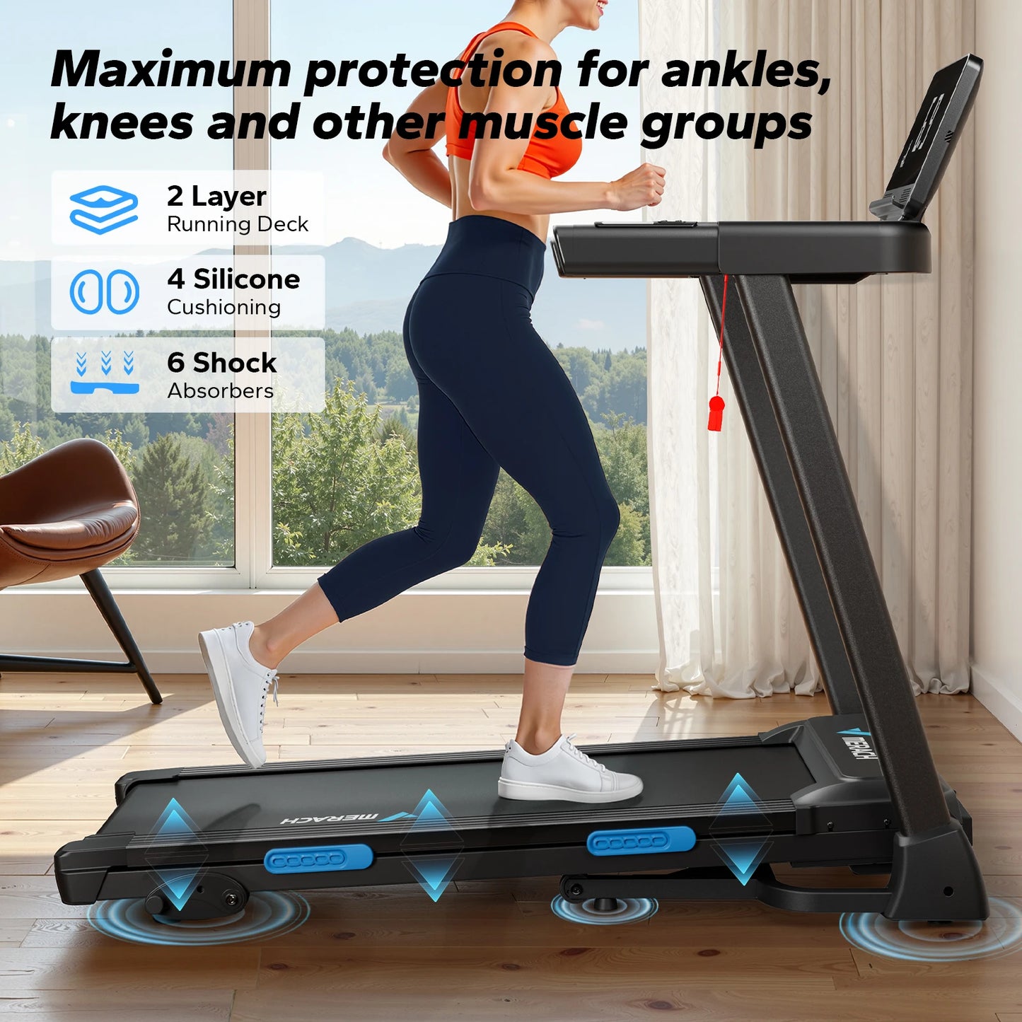 MERACH Foldable Treadmill T12 Incline With Heart Rate Monitoring