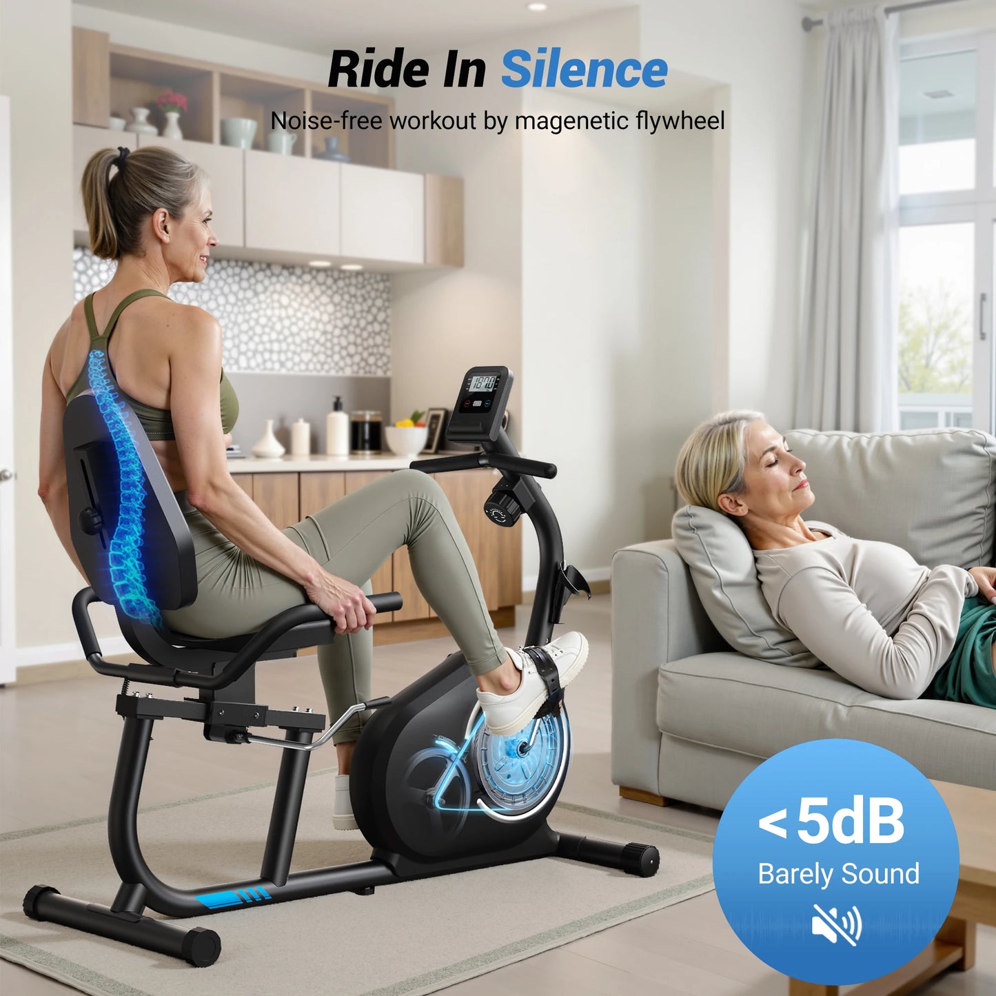 MERACH Recumbent Exercise Bike With Bluetooth App LCD Heart Rate
