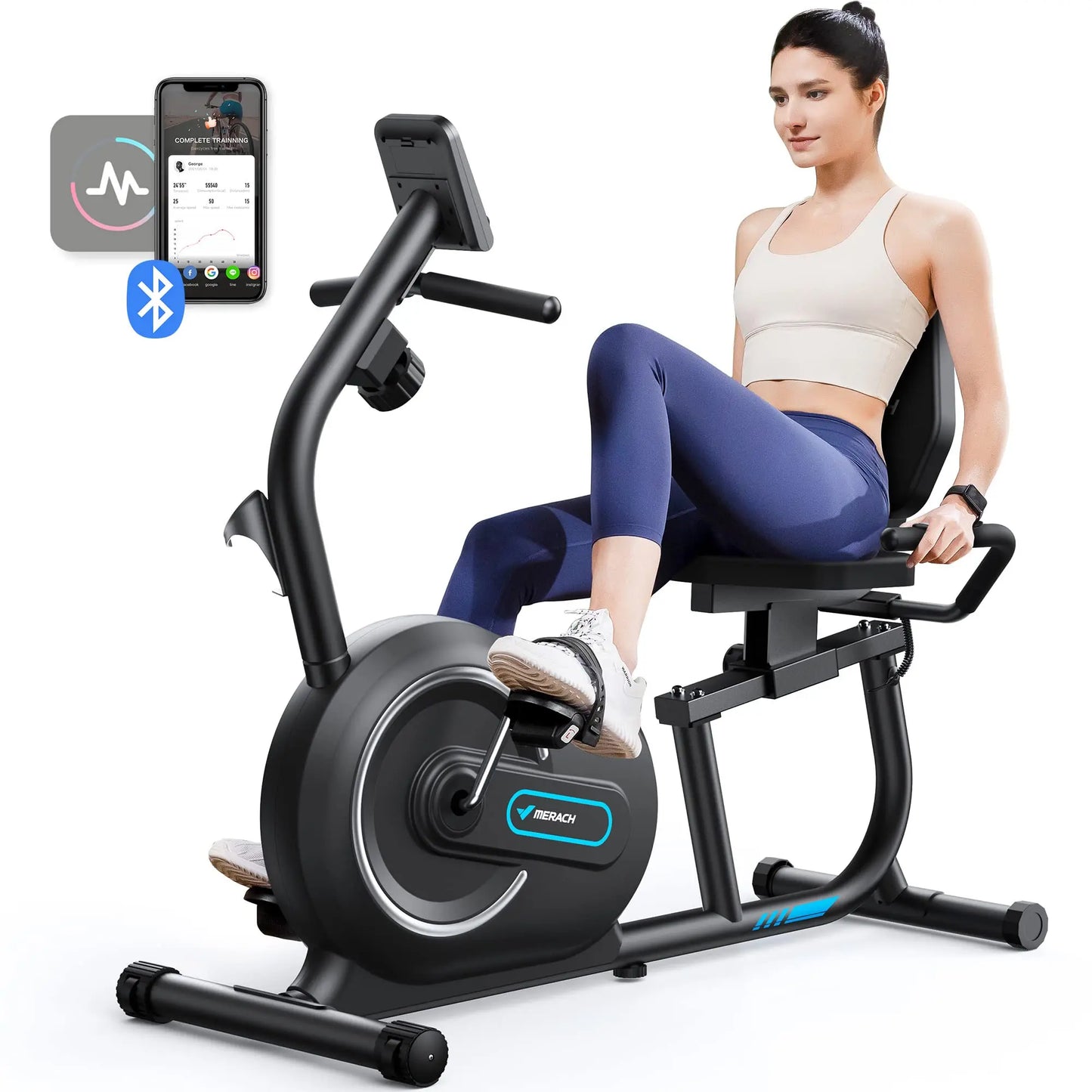 MERACH Recumbent Exercise Bike With Bluetooth App LCD Heart Rate
