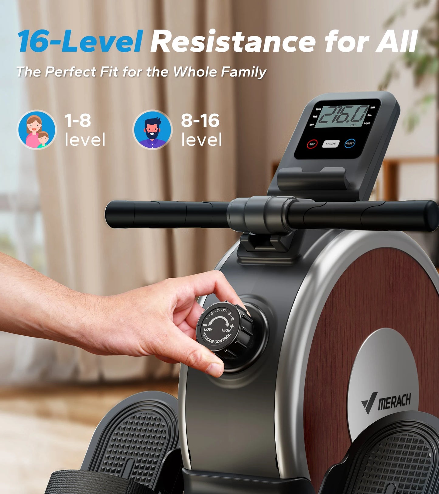 MERACH Magnetic Rowing Machine Rower With 16 Levels Quiet Resistance