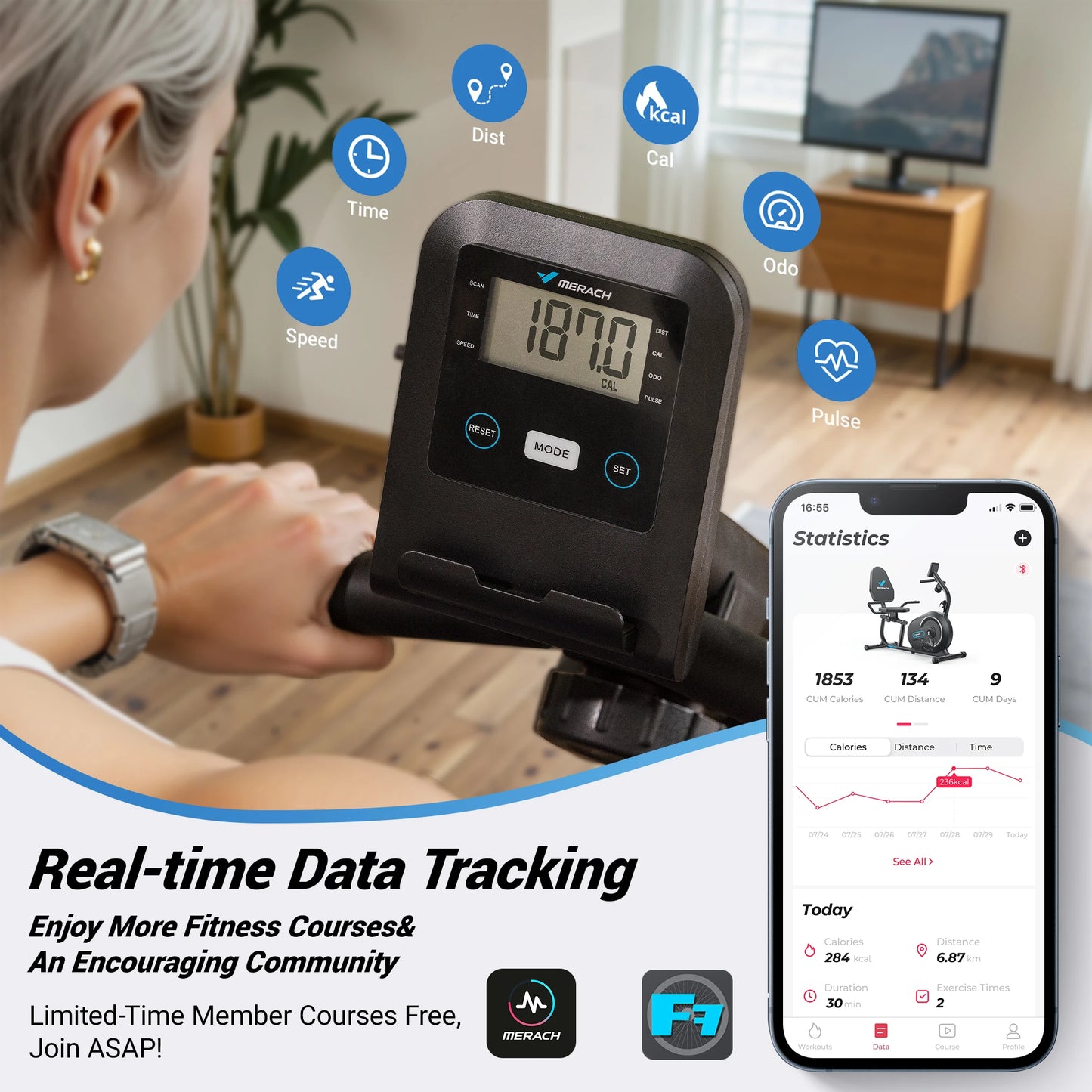 MERACH Recumbent Exercise Bike With Bluetooth App LCD Heart Rate
