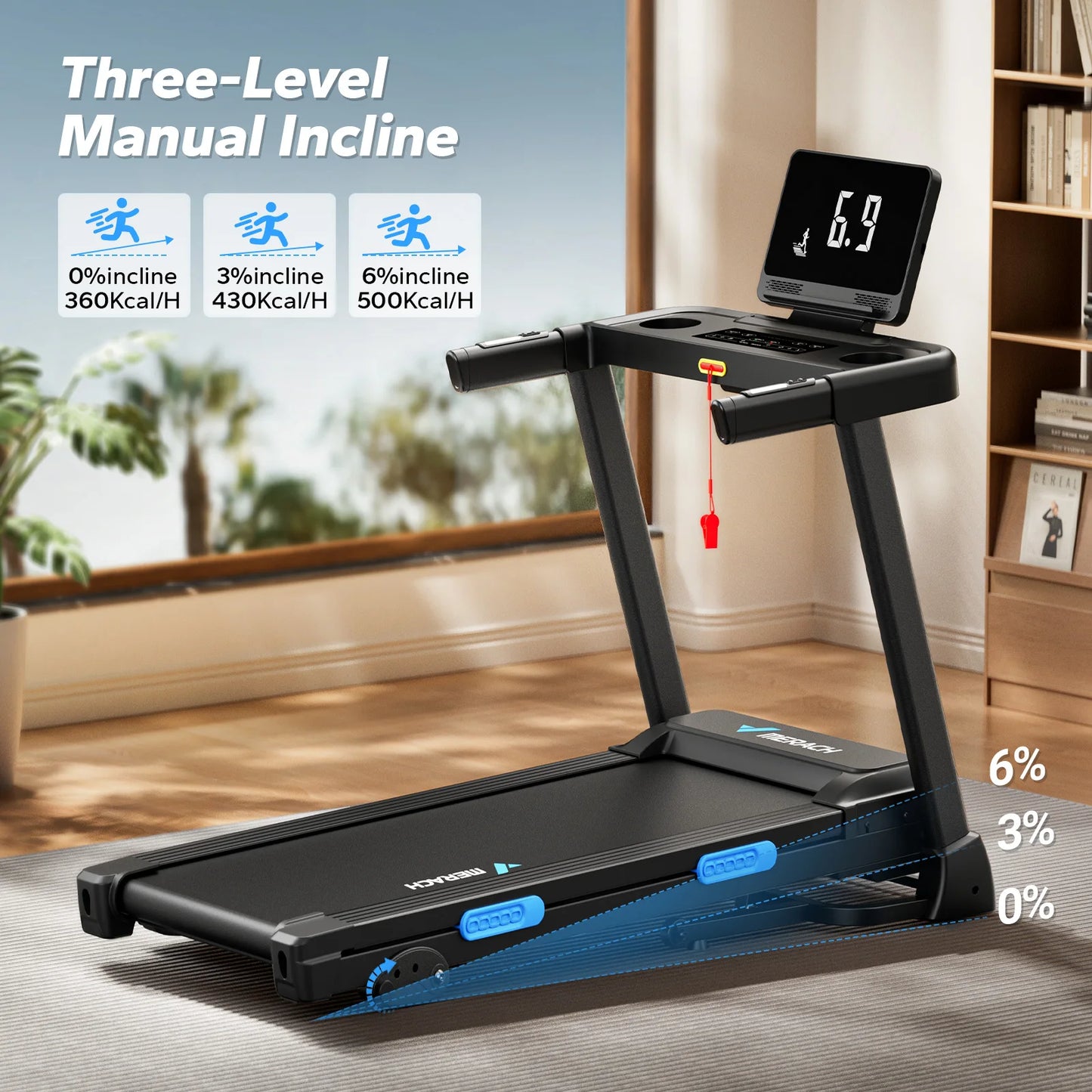 MERACH Foldable Treadmill T12 Incline With Heart Rate Monitoring