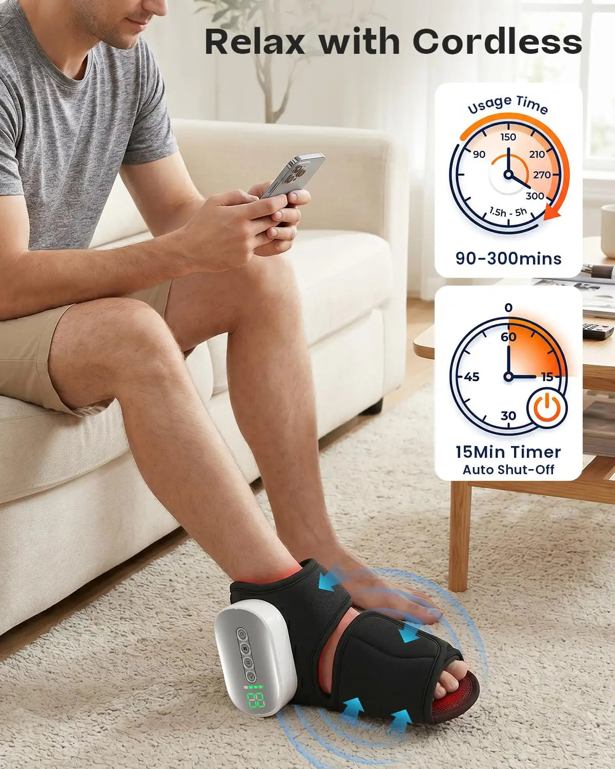Ankle Foot Massager With Heat And Air Compression Cordless Therapy