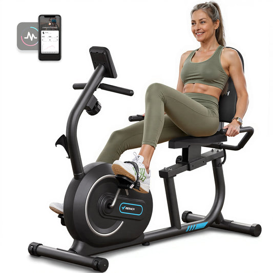MERACH Recumbent Exercise Bike With Bluetooth App LCD Heart Rate