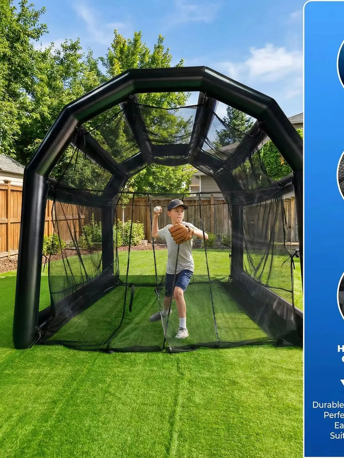 20x16FT Inflatable Baseball Cage, Heavy Duty PVC Baseball Practice Net with Air Pump, Portable Batting Cage for Pitching, Hitting Training, Softball Practice, Backyard, School & Sports Events