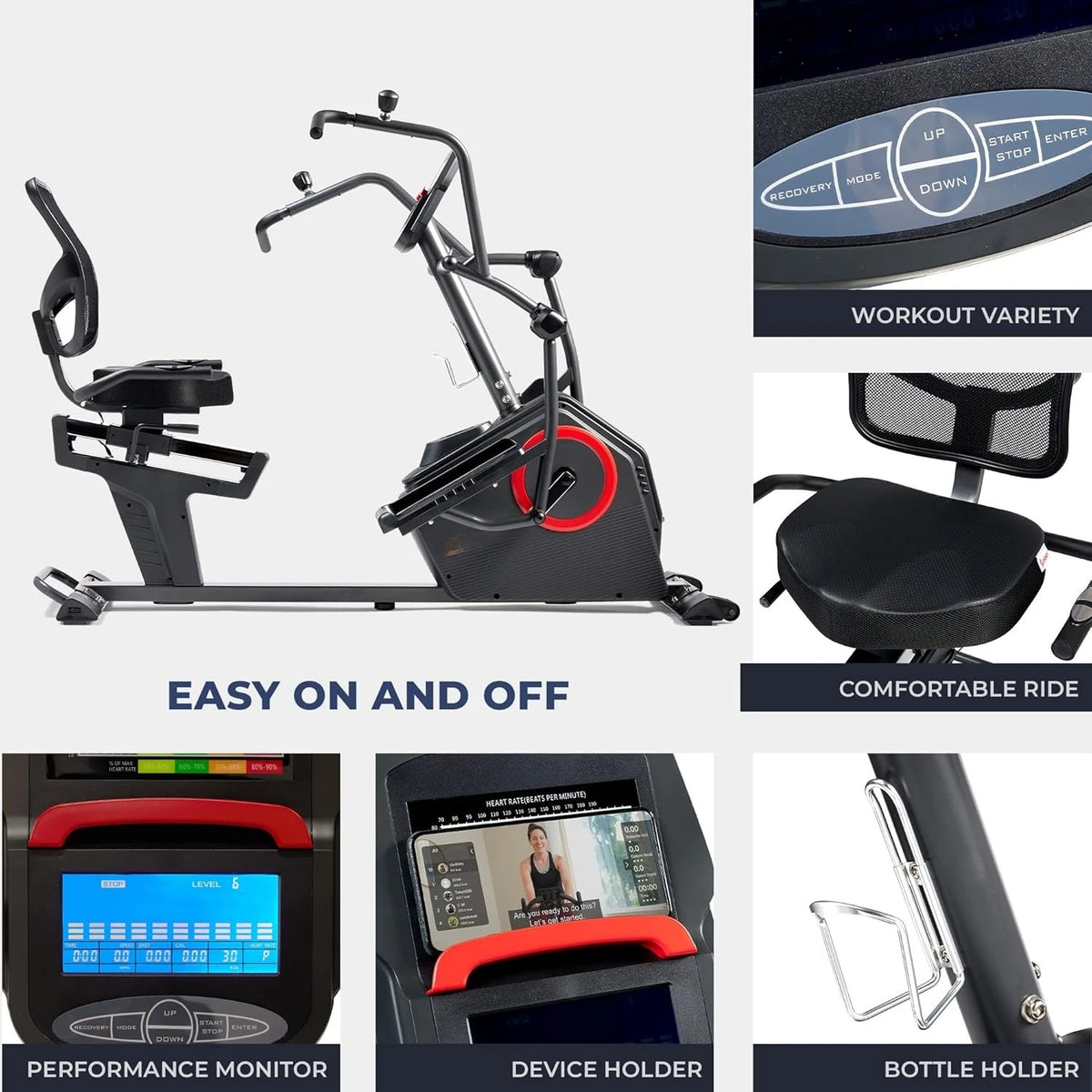 Recumbent Cross Trainer Elliptical Machine With Arm Exercisers