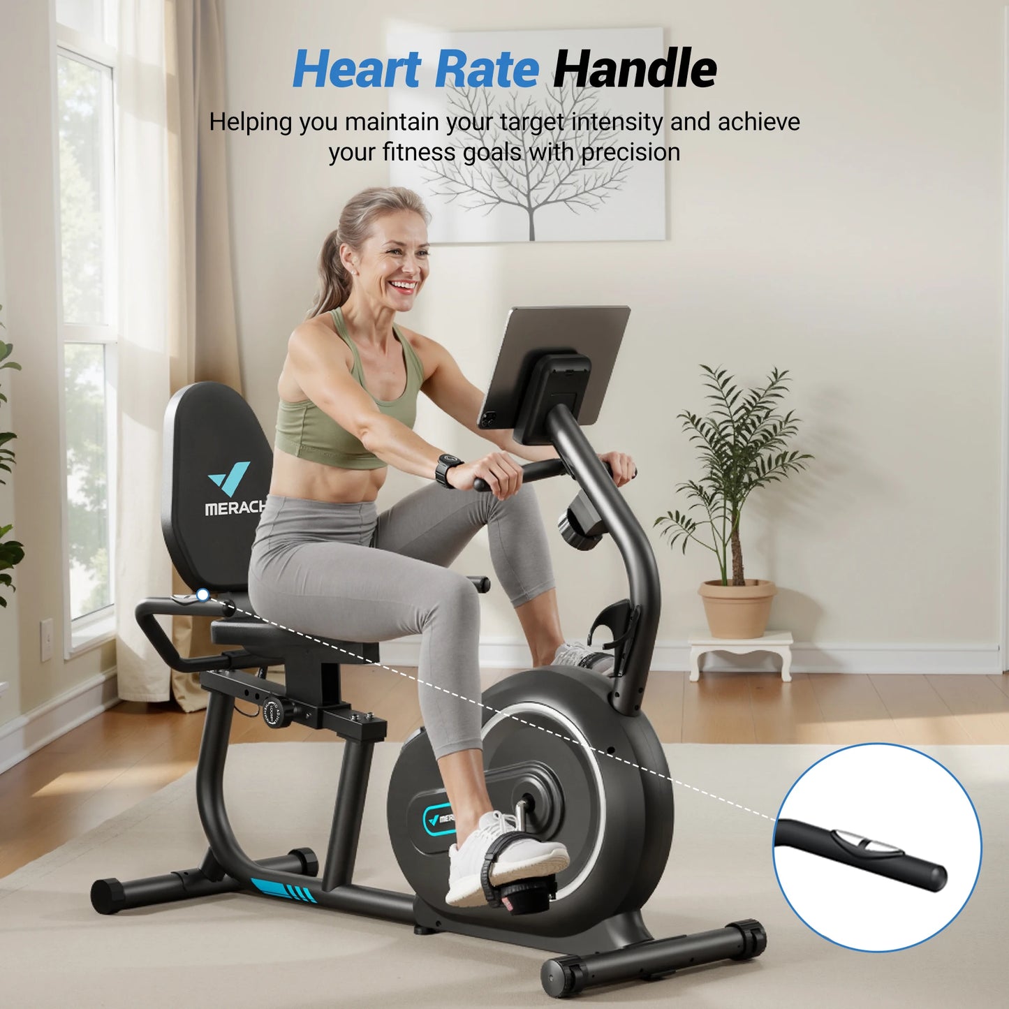 MERACH Recumbent Exercise Bike With Bluetooth App LCD Heart Rate