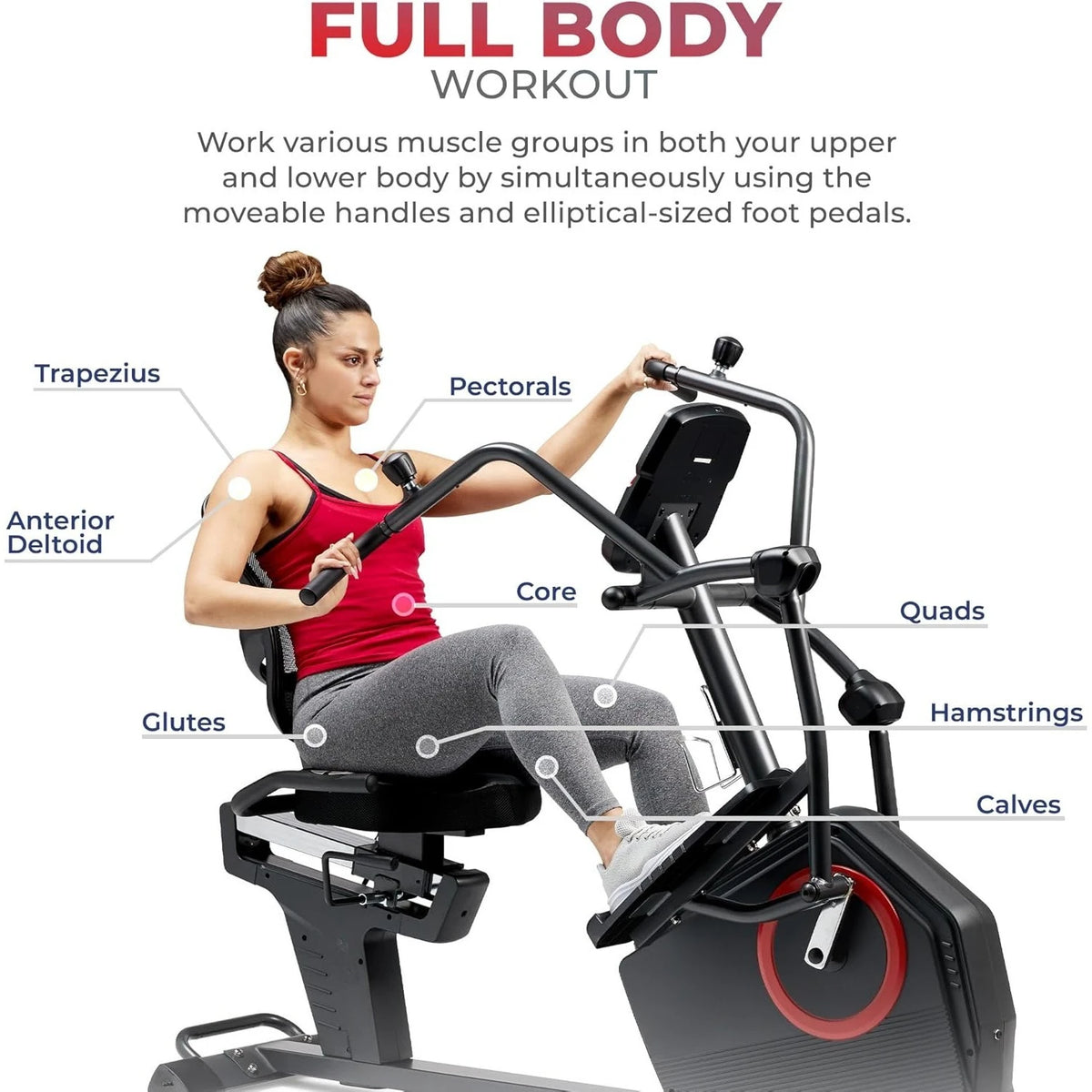 Recumbent Cross Trainer Elliptical Machine With Arm Exercisers