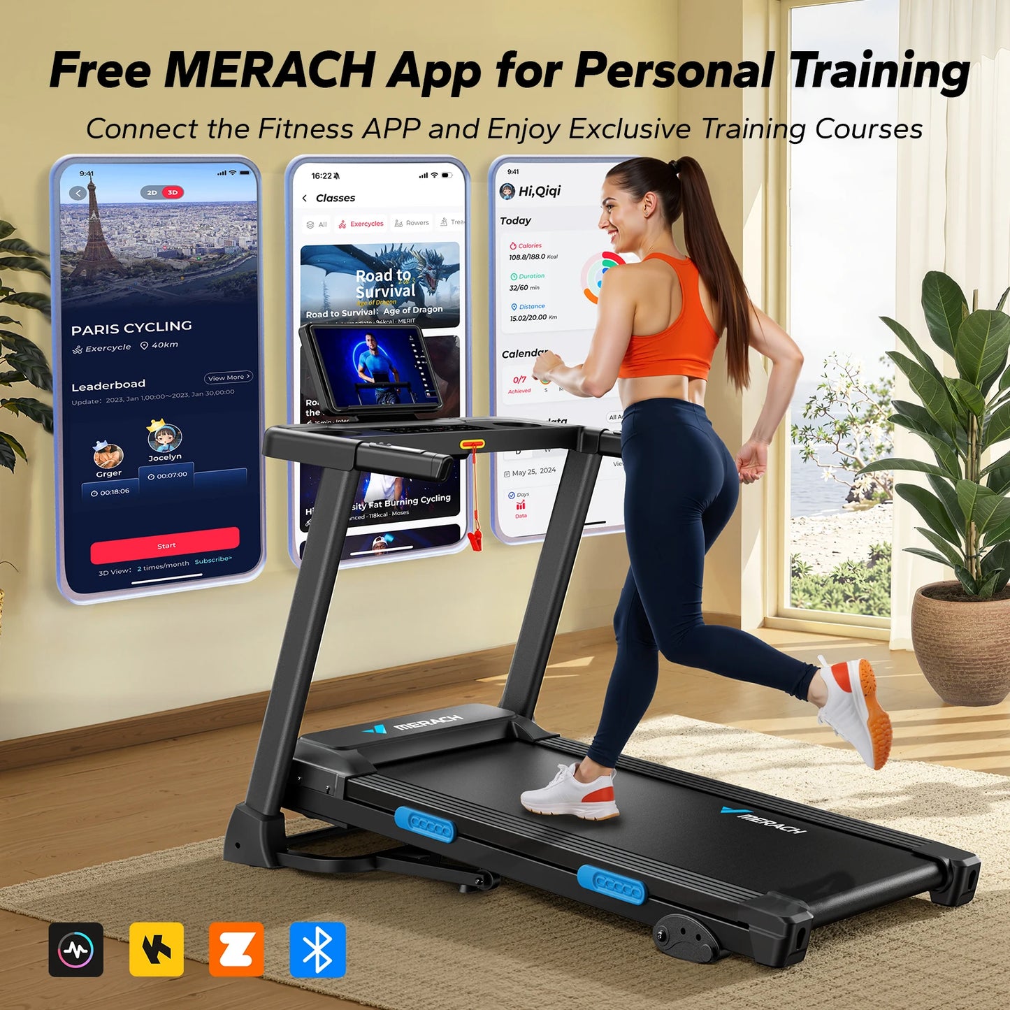 MERACH Foldable Treadmill T12 Incline With Heart Rate Monitoring