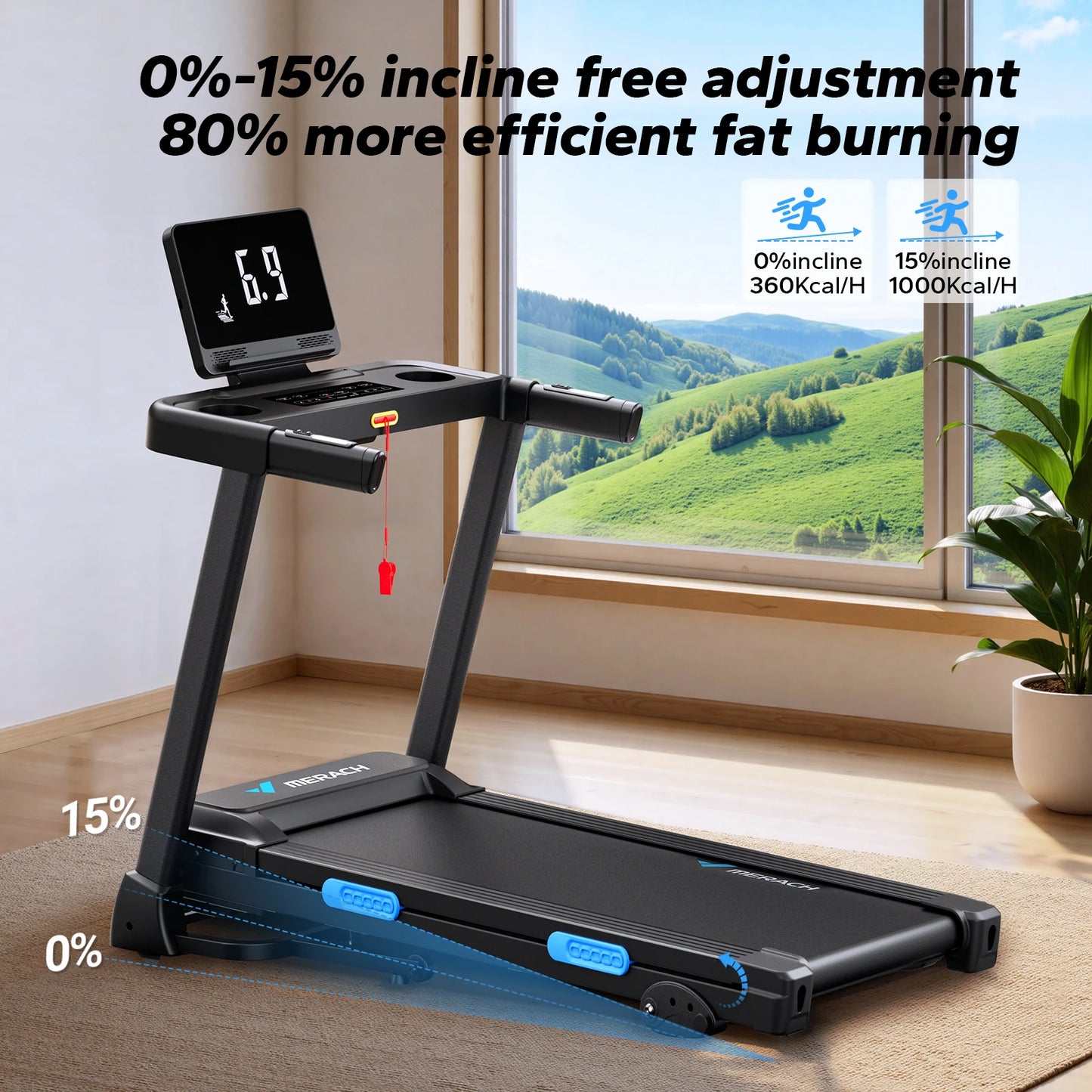 MERACH Foldable Treadmill T12 Incline With Heart Rate Monitoring