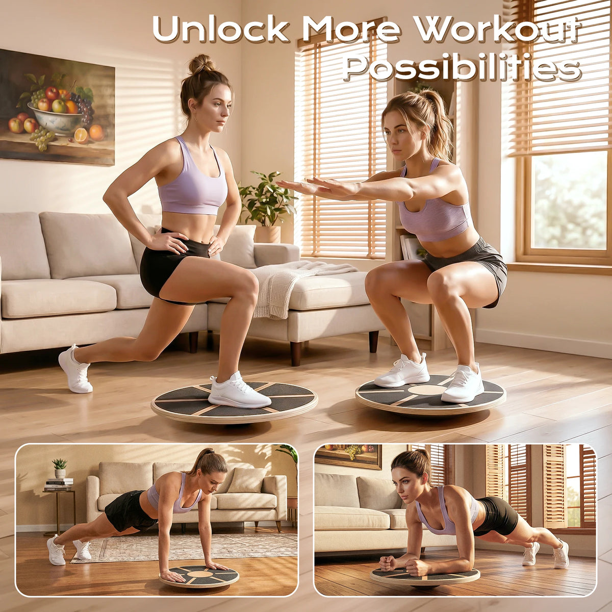 Wooden Balance Board, Wobble Board with Non-Slip Surface & Spherical Base for Core Training, Fitness, Yoga, Physical Therapy & Stability