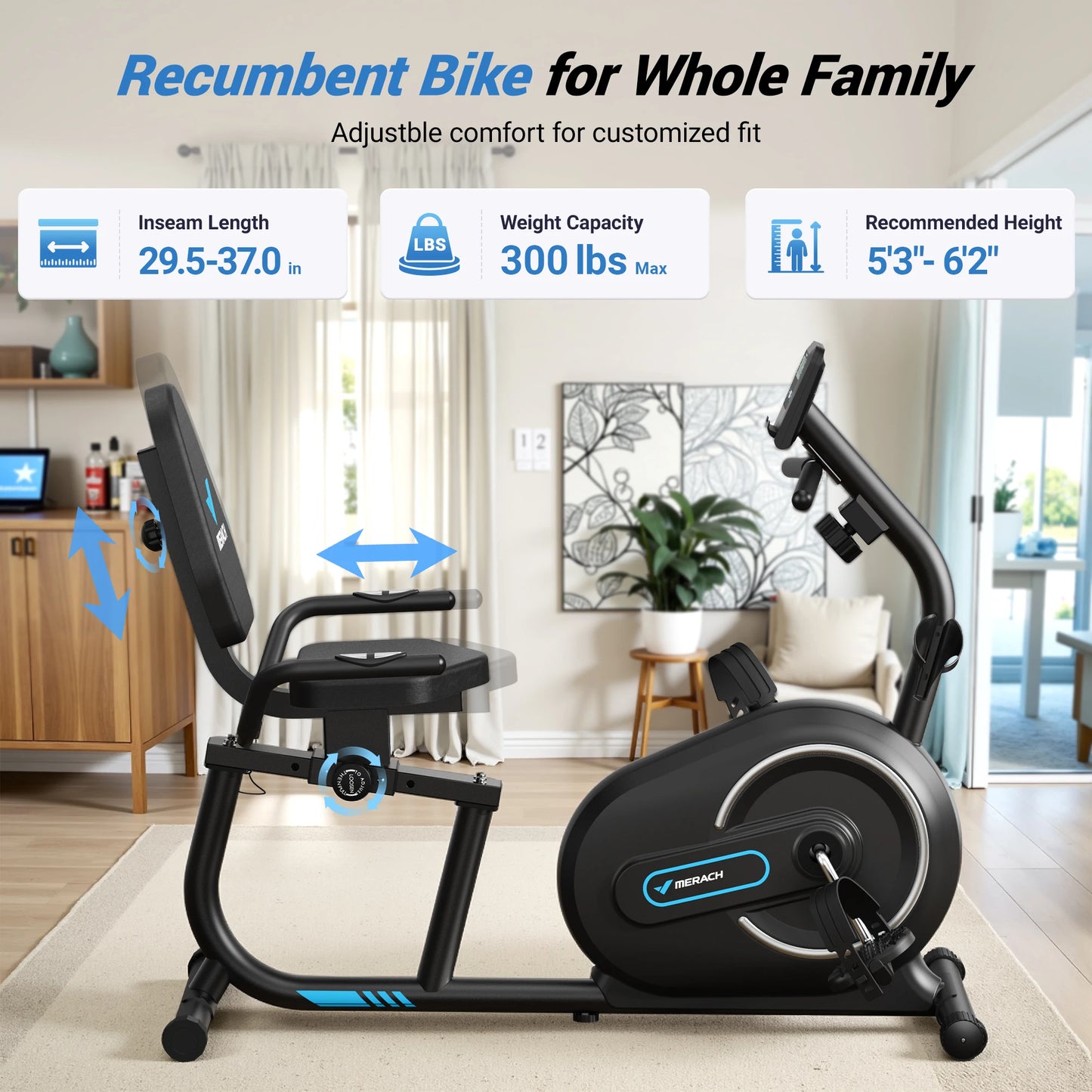 MERACH Recumbent Exercise Bike With Bluetooth App LCD Heart Rate