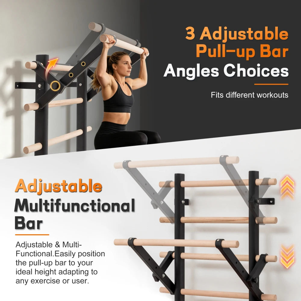 Wall Mount Swedish Ladder for Home Gym Training Adjustable Bars