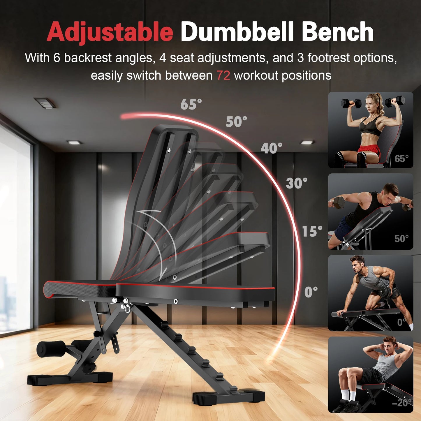 Multifunctional Adjustable Dumbbell Bench Foldable For Home Gym 660LBS Capacity