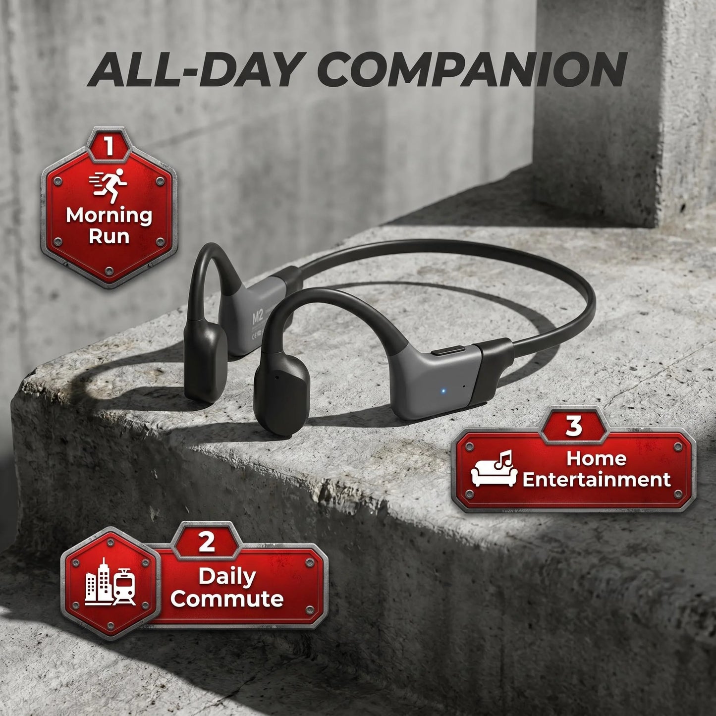 Bluetooth 5.3 Bone Conduction Open-Ear Headphones With ENC Mic 20H Battery