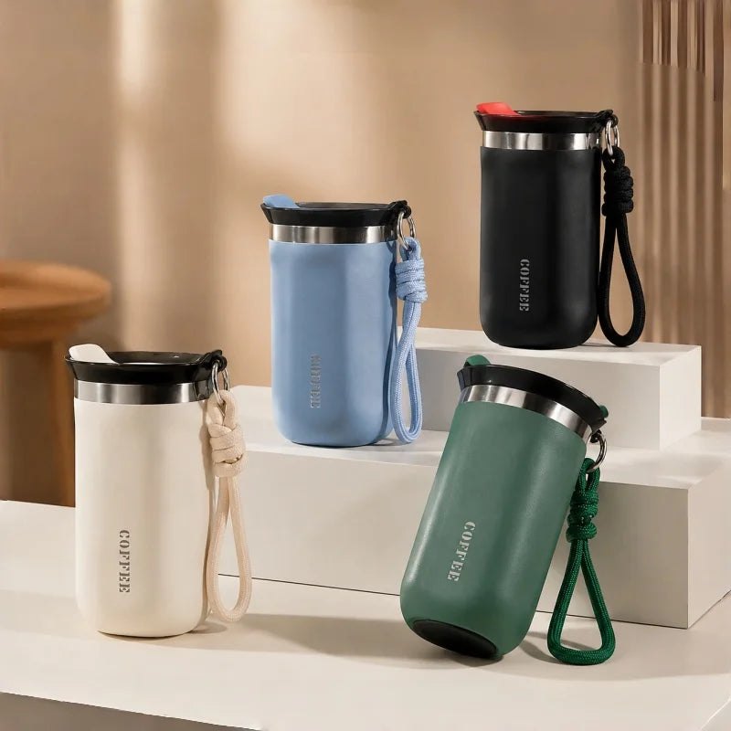 ULKNN Insulated Stainless Steel Travel Mug With Lid Rope Handle