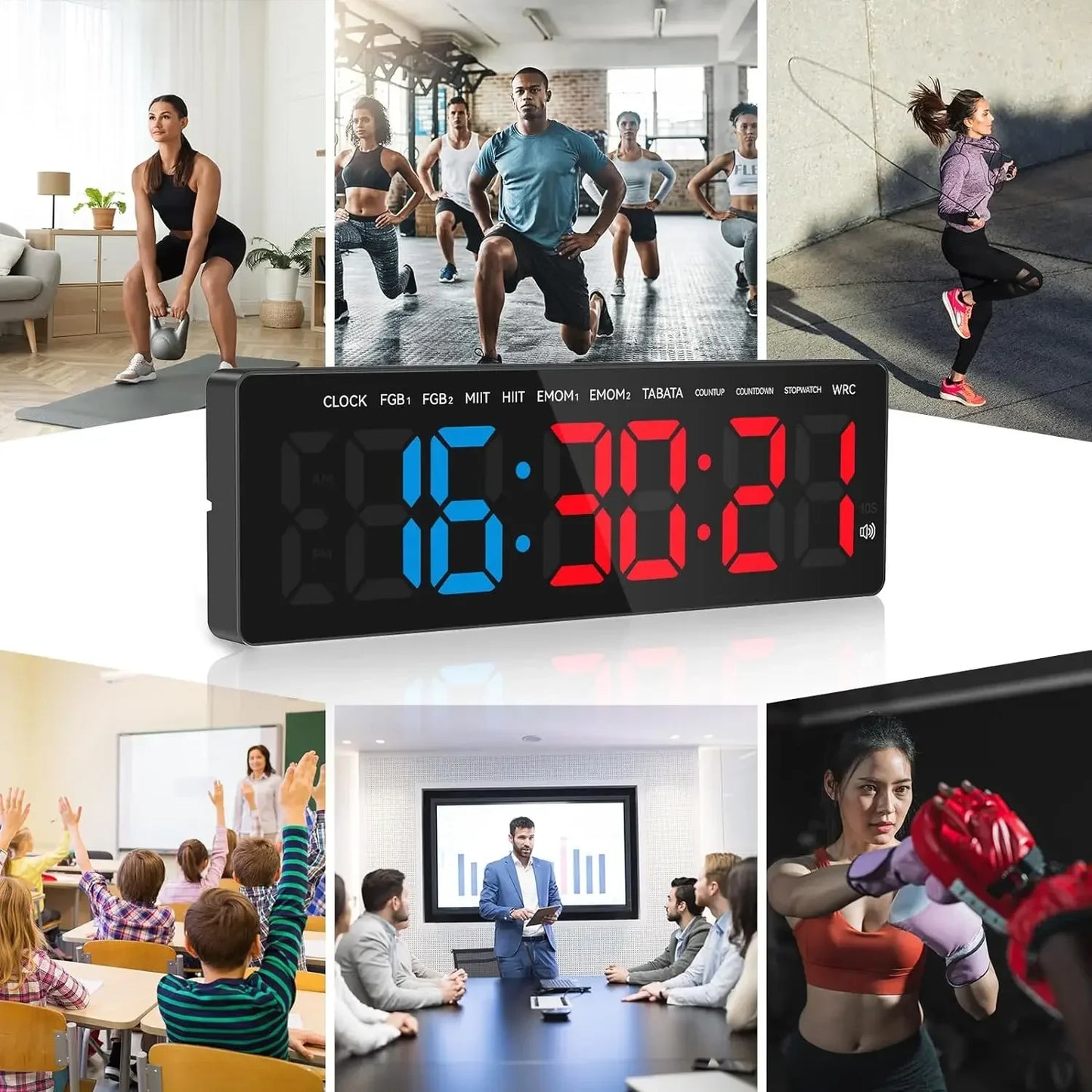 SeeSii Gym Timer LED Display Wall Clock For Interval Workouts