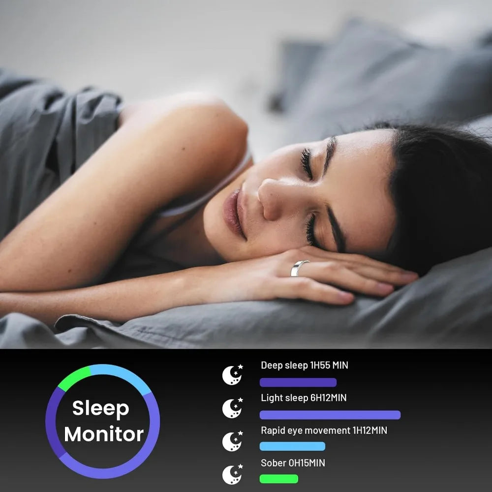 Smart Ring for Health Tracking, Blood Oxygen & Heart Rate Monitor, Lasting Battery, Waterproof Fitness Wearable
