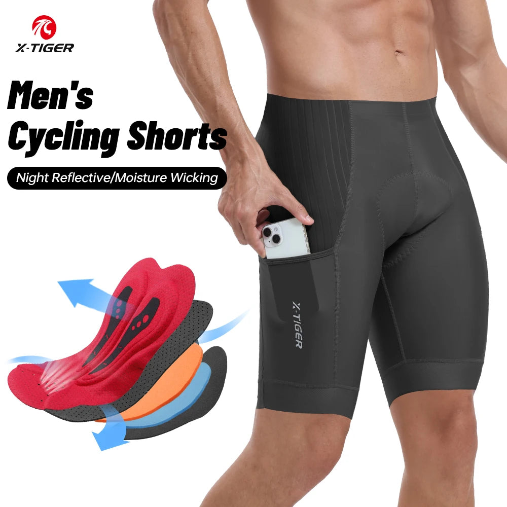 X-TIGER Men's Padded Cycling Shorts With Breathable Pockets For Comfort