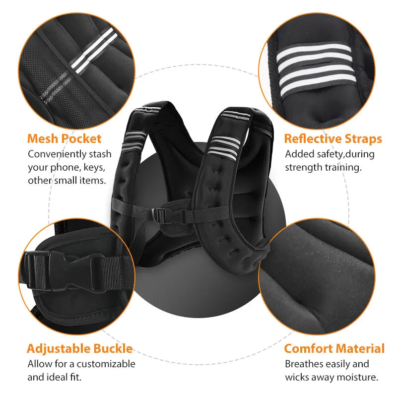 Weighted Vest With Reflective Stripe For Running And Strength Training