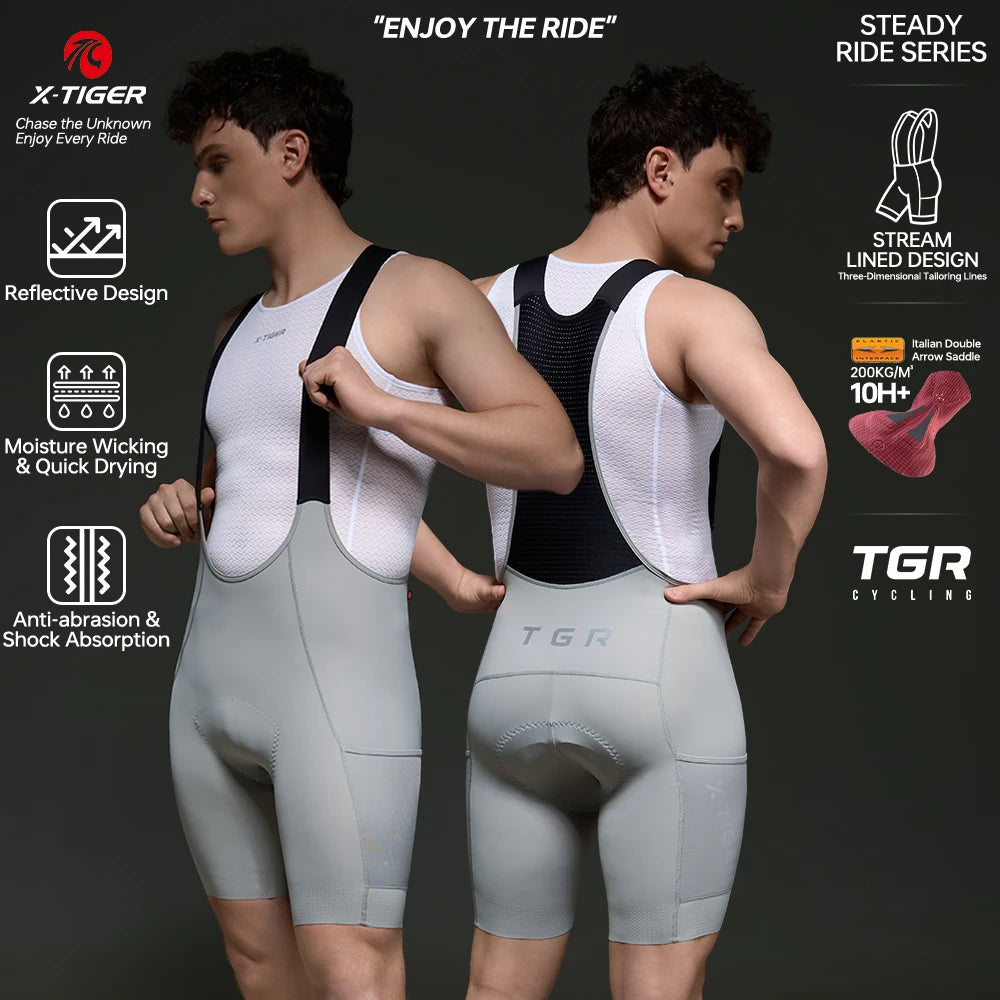 X-TIGER Men's Cycling Bib Shorts Pro 200 Density Cushioned