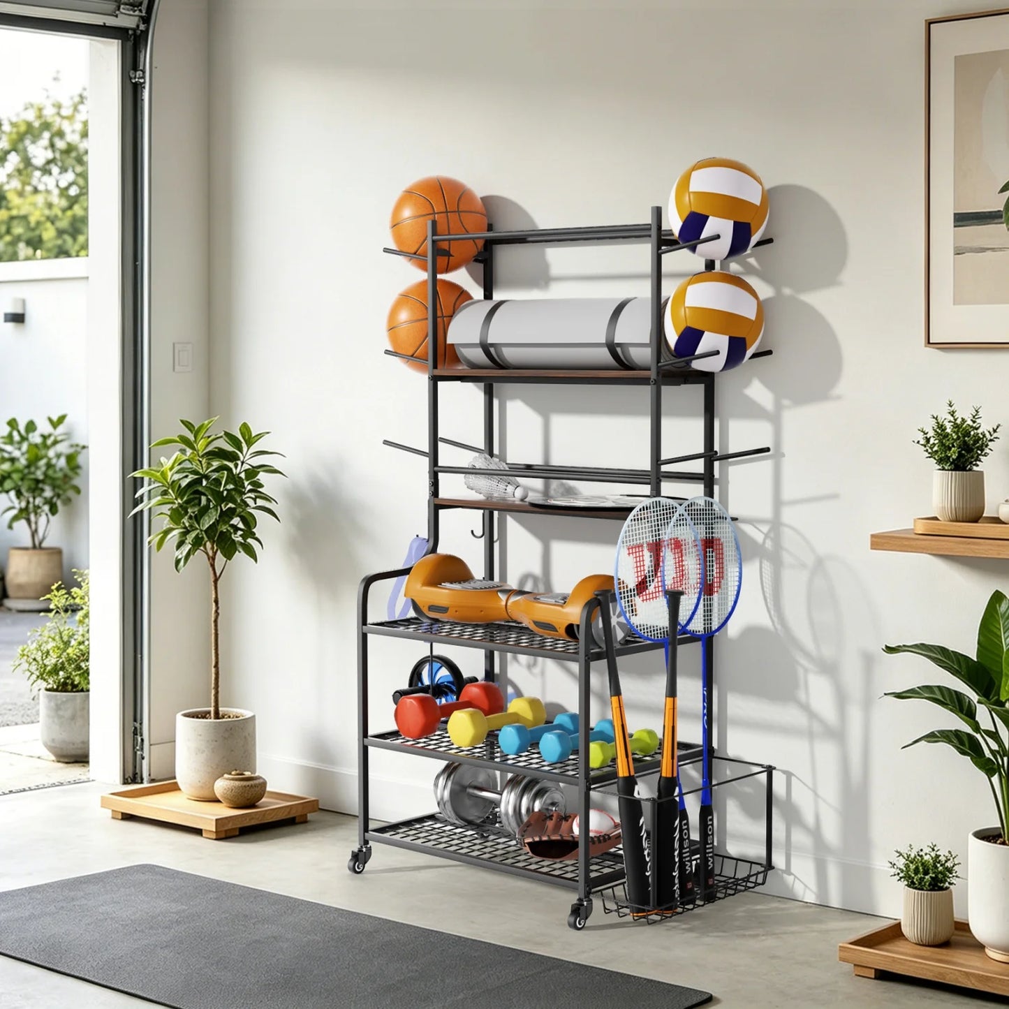Yoga Mat Storage Rack On Wheels Home Gym Organizer
