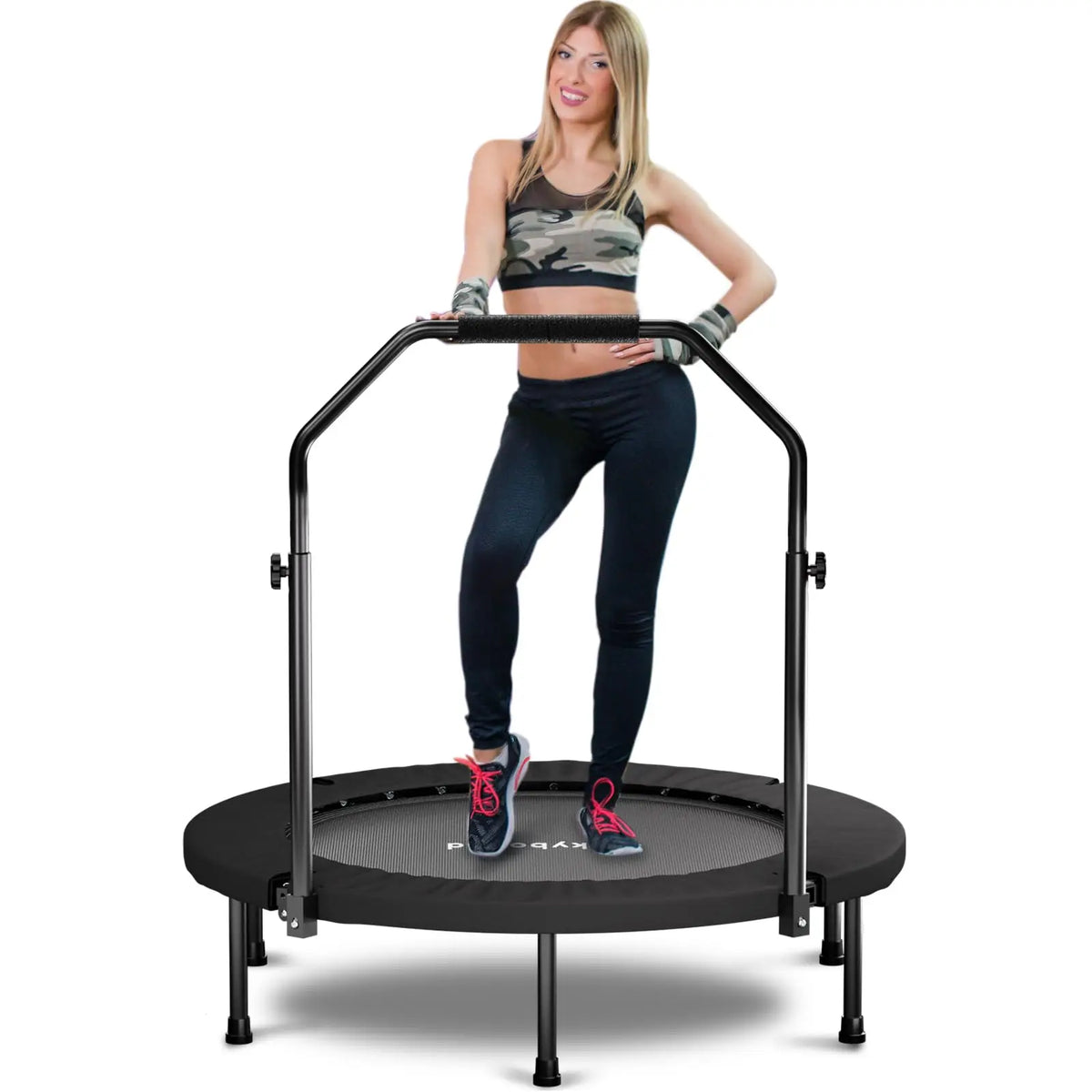 Foldable Adult Mini Trampoline With Adjustable Handle For Fitness