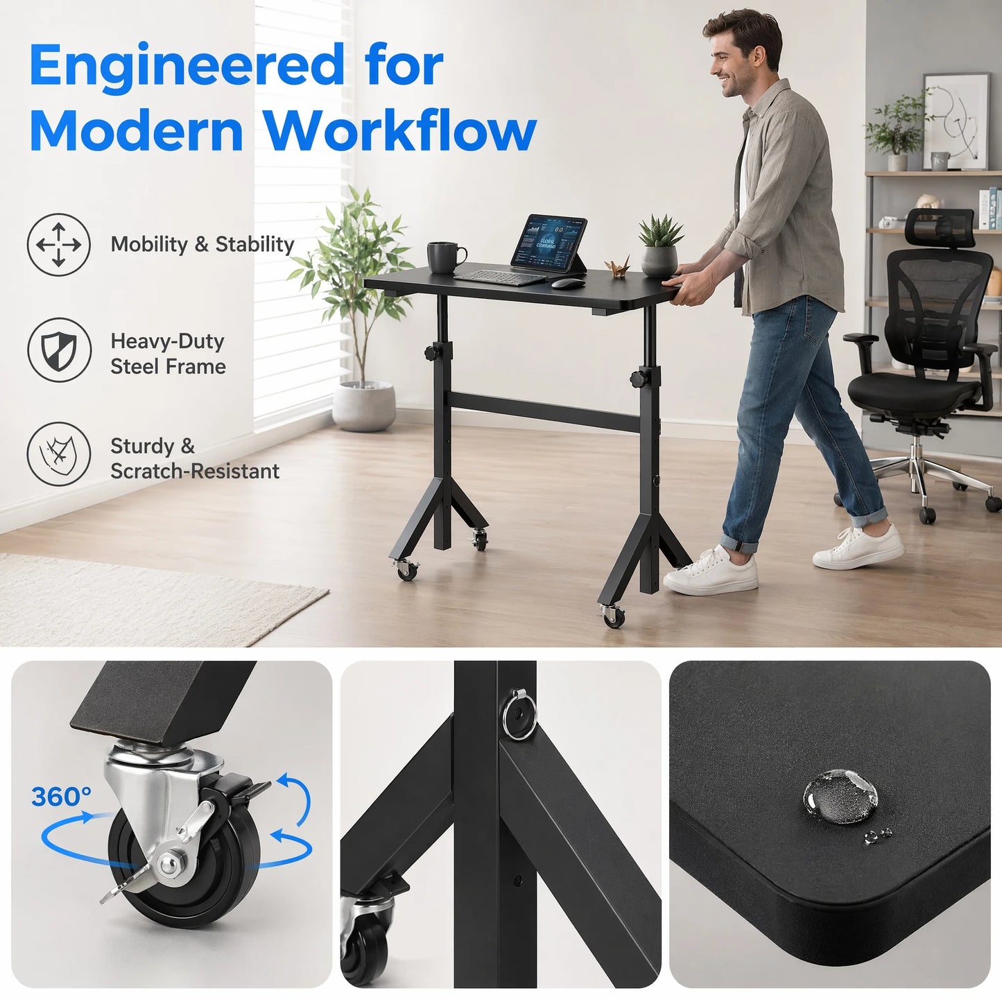 K Kyspho Adjustable Mobile Standing Desk With Wheels