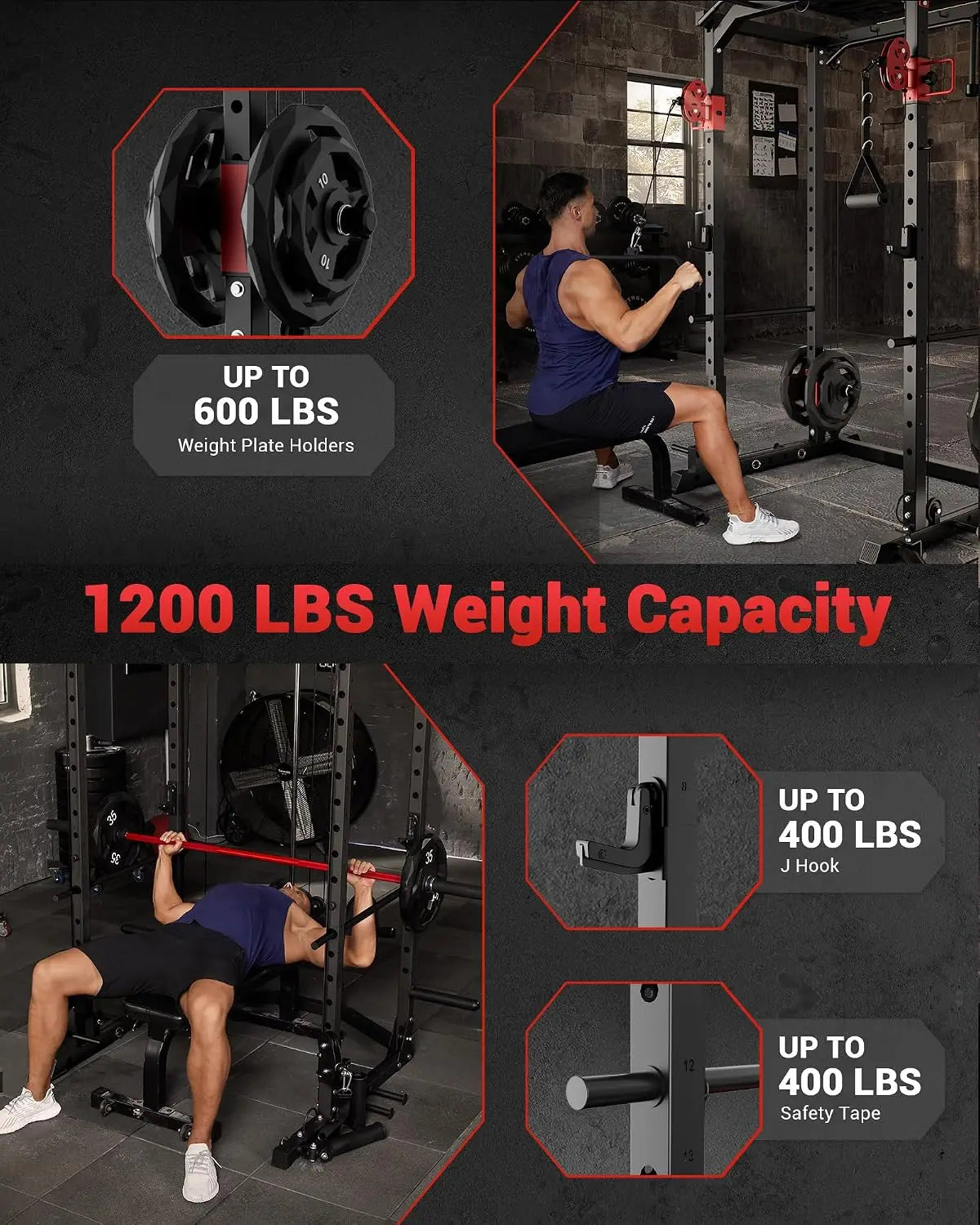 TACLEEKII Multifunctional Power Rack With Dual Pulley Cable System