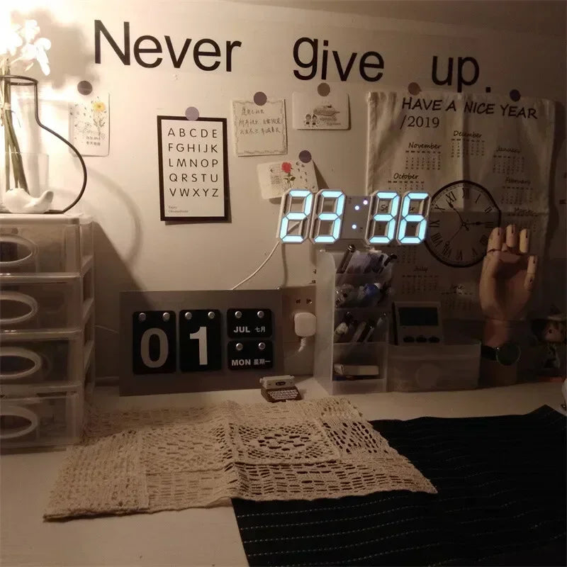 3D LED Digital Clock Wall Decor With Glow Night Mode
