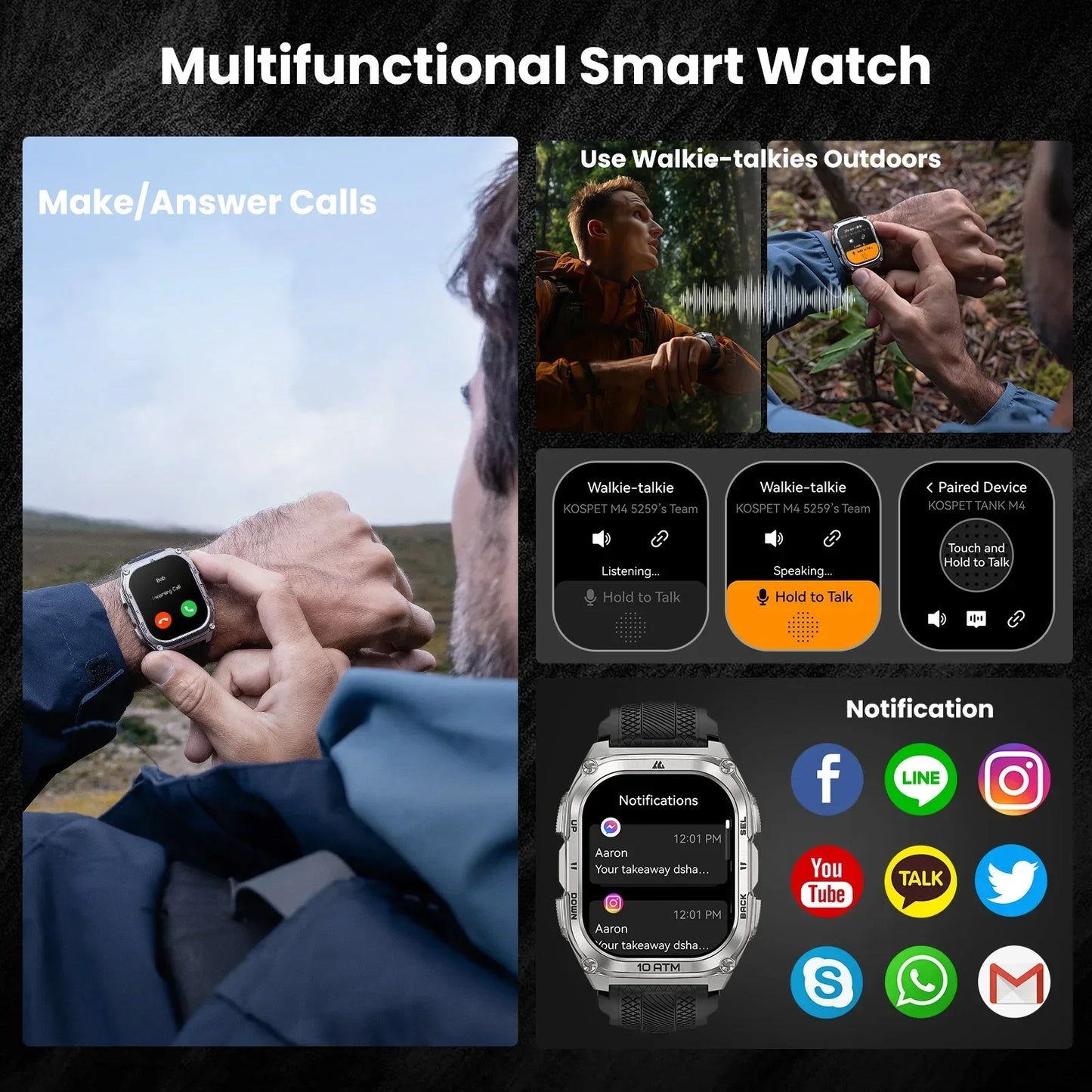 KOSPET Tank M4 Smartwatch With GPS Offline Maps 10ATM