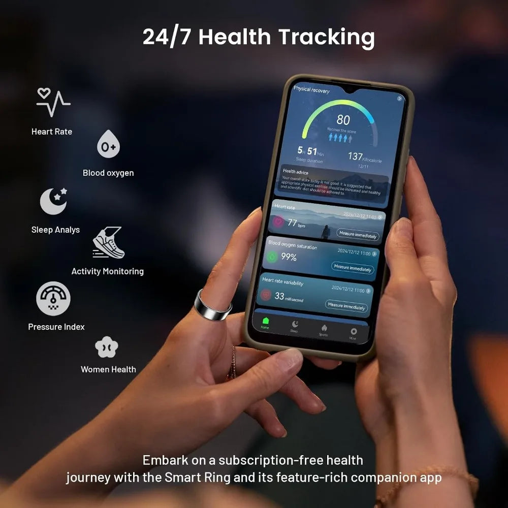 Smart Ring for Health Tracking, Blood Oxygen & Heart Rate Monitor, Lasting Battery, Waterproof Fitness Wearable