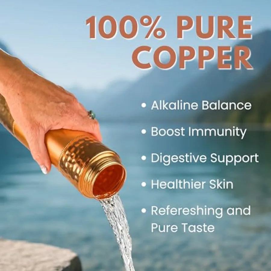 Pure Copper Water Bottle With Straw And Sports Lid