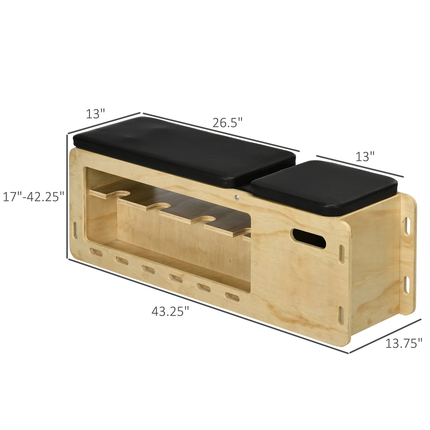 Wooden Workout Bench With Adjustable Incline Dumbbell Rack And Bands