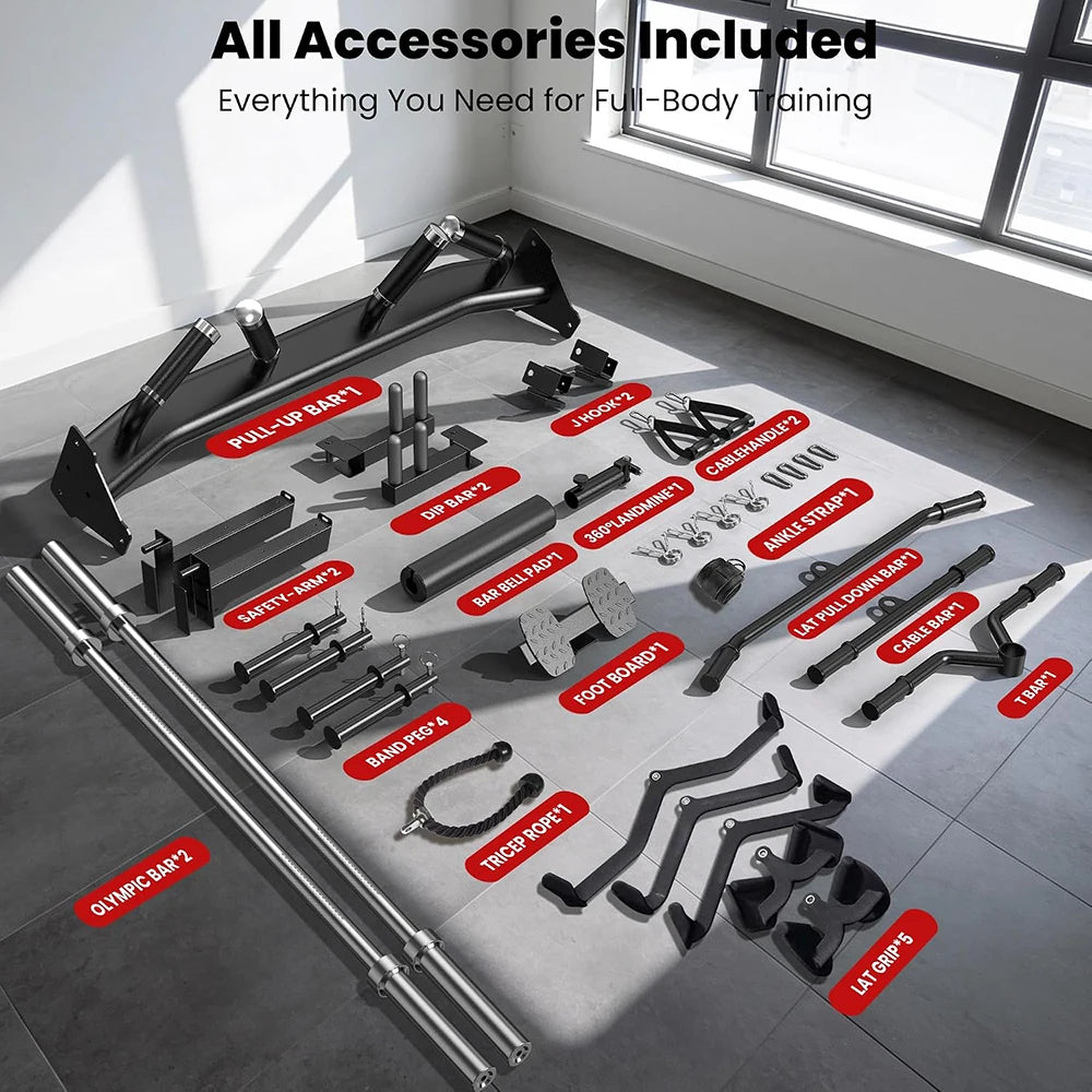 Pooboo Power Cage Smith Machine With Cable Crossover System