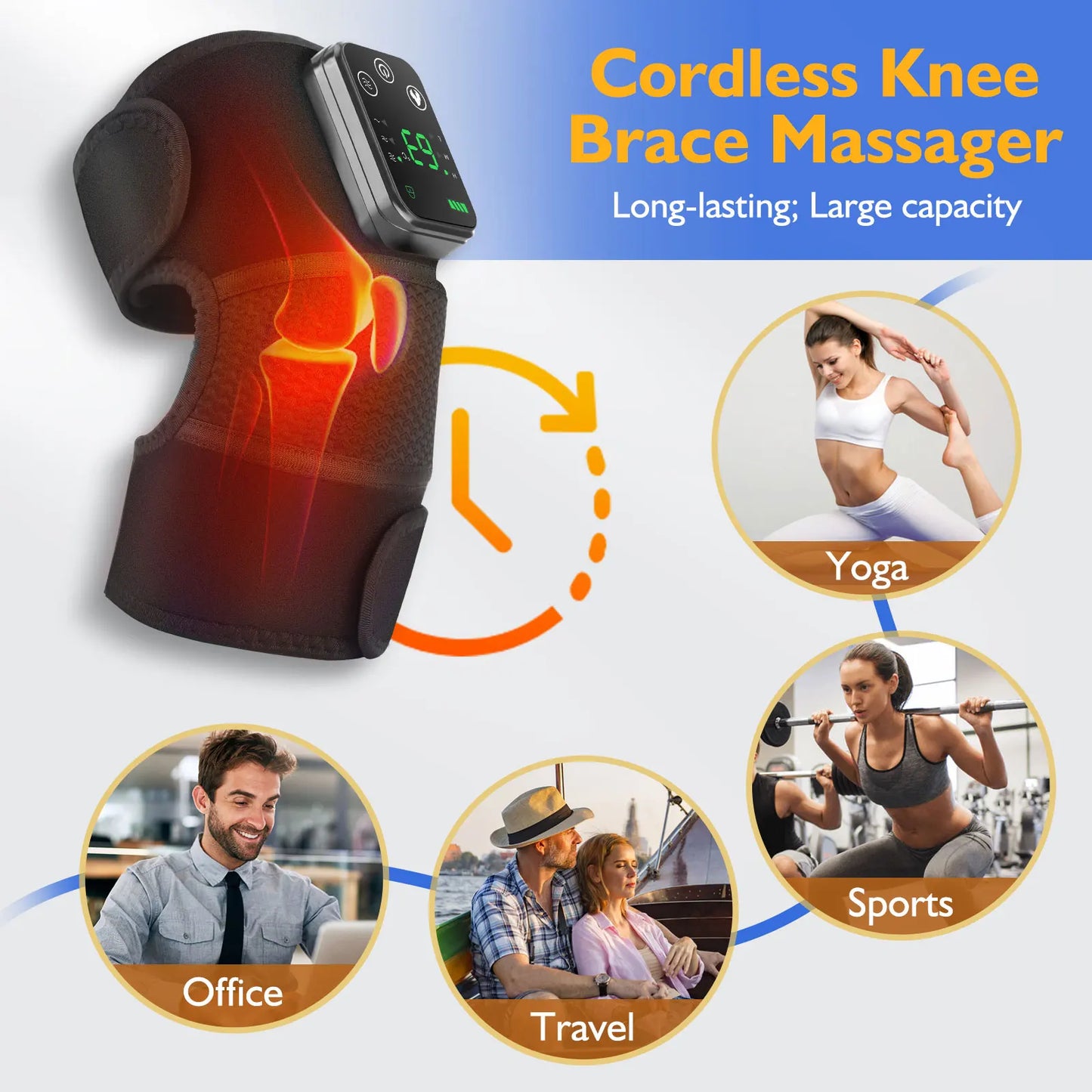 Hailicare Cordless 3 in 1 Thermal Knee Pad With Vibration Massager