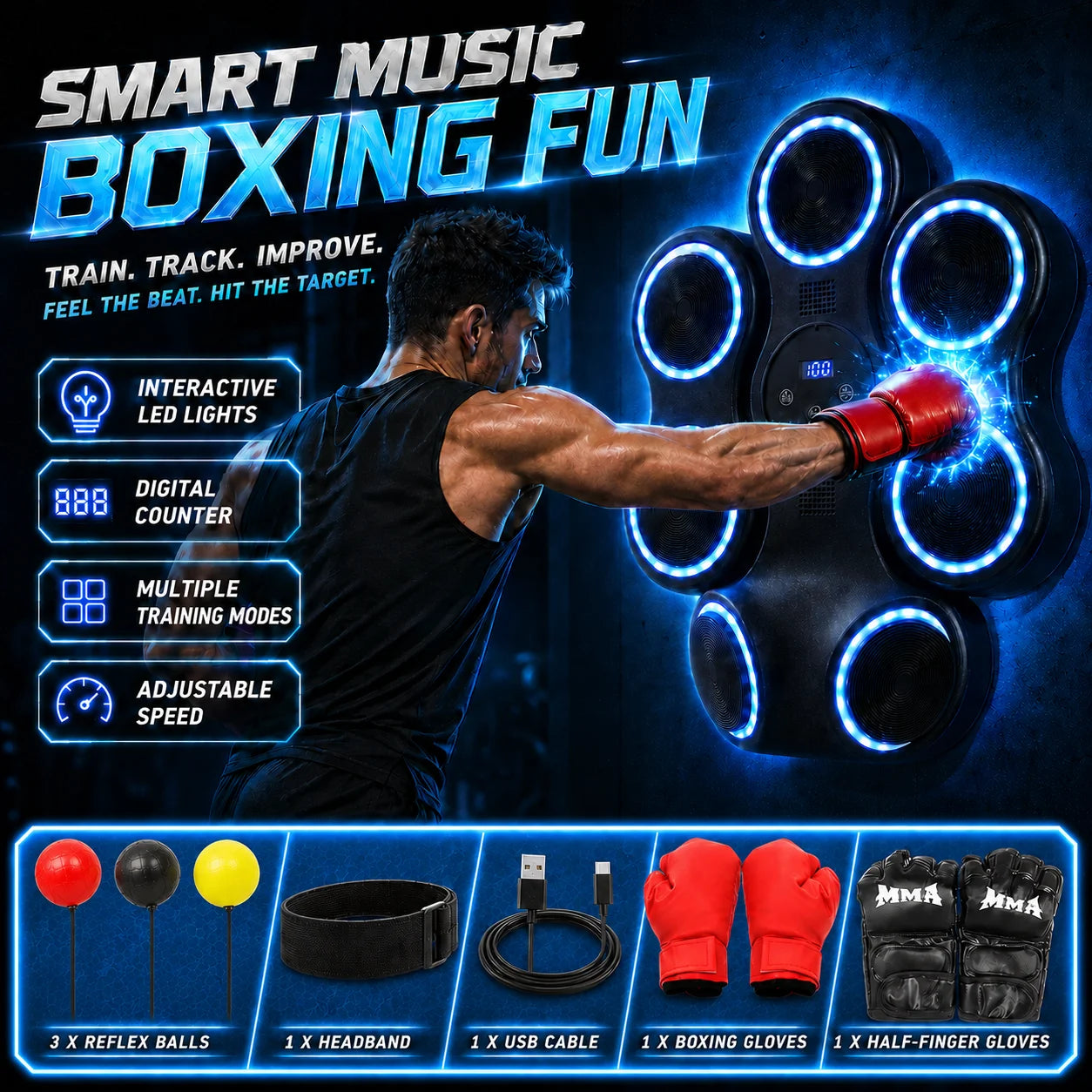 Interactive Boxing Trainer Wall Mounted Target With Lighting
