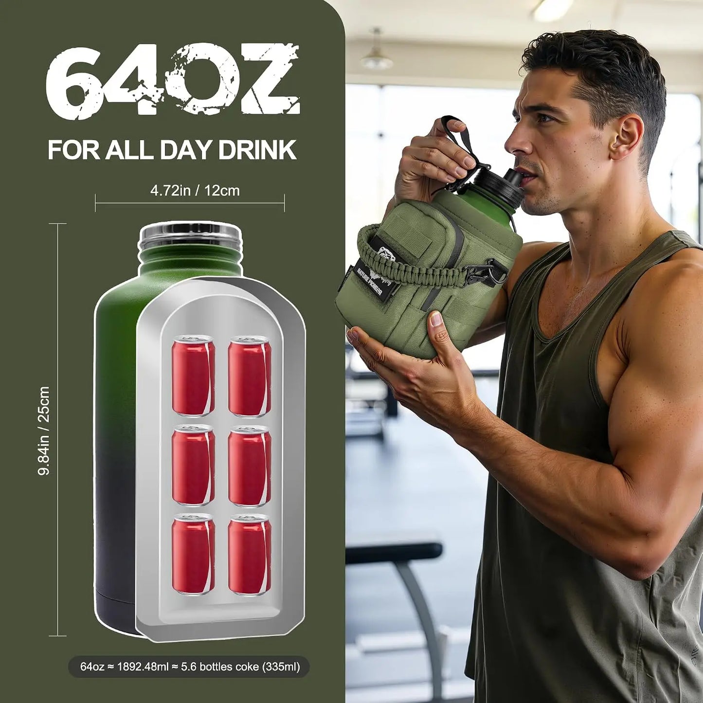 Stainless Steel Tactical Water Bottle With Molle Pouch And Caps