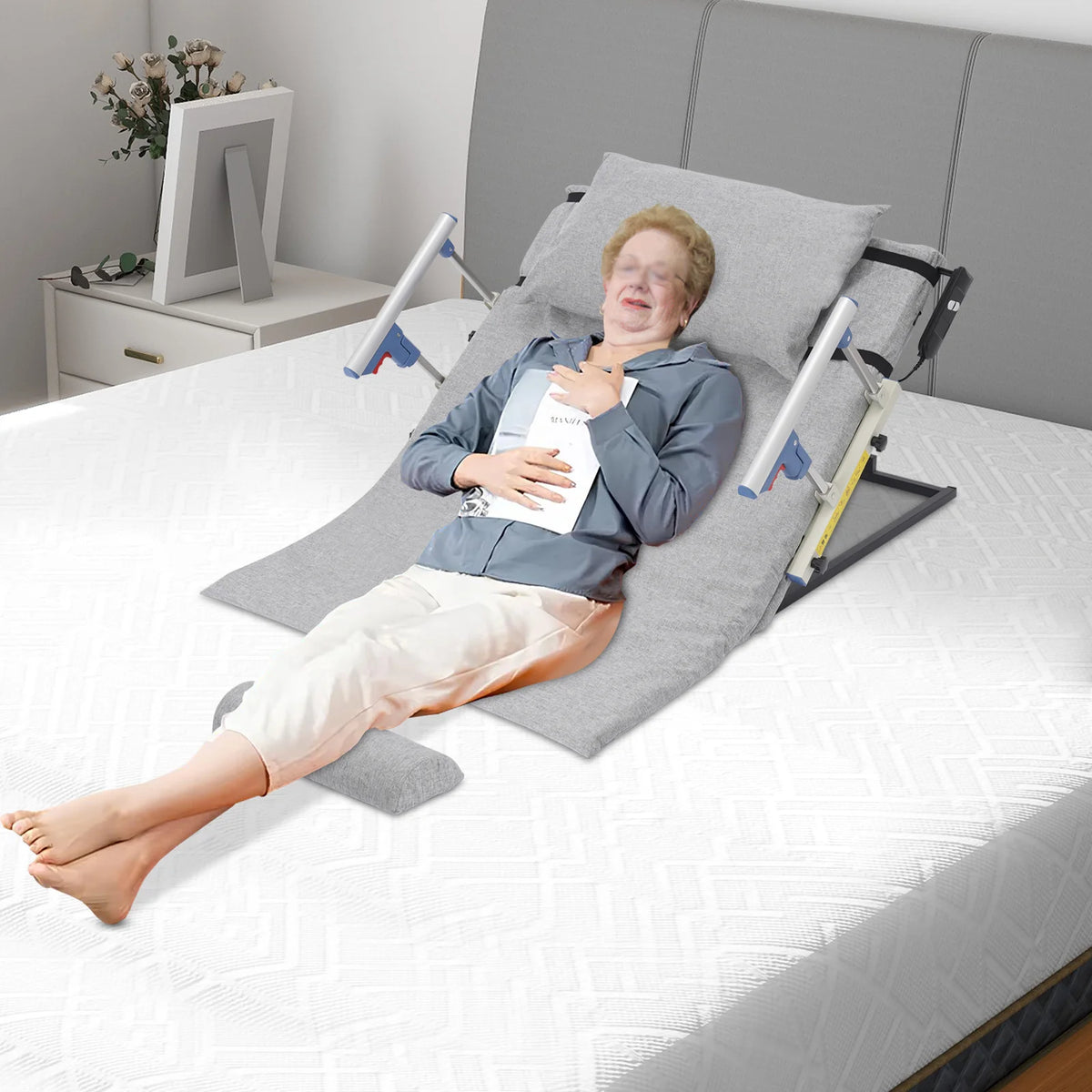330lbs 50W Electric Lifting Bed Backrest 2-70° 3000N·m Auxiliary Bed Backrest With High-elasticity Sponge for Elderly/Disabled Care Recovery, Sitting Reclining Back Support