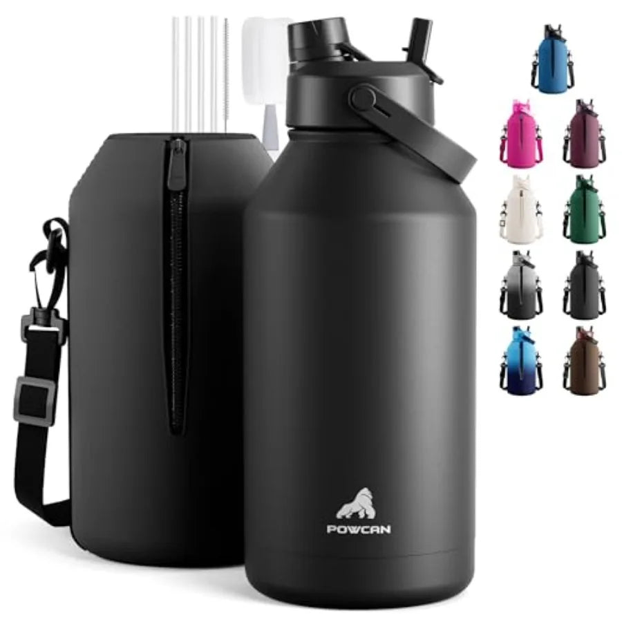 Insulated Water Bottle With 2-In-1 Straw Spout Lid Leakproof BPA-Free